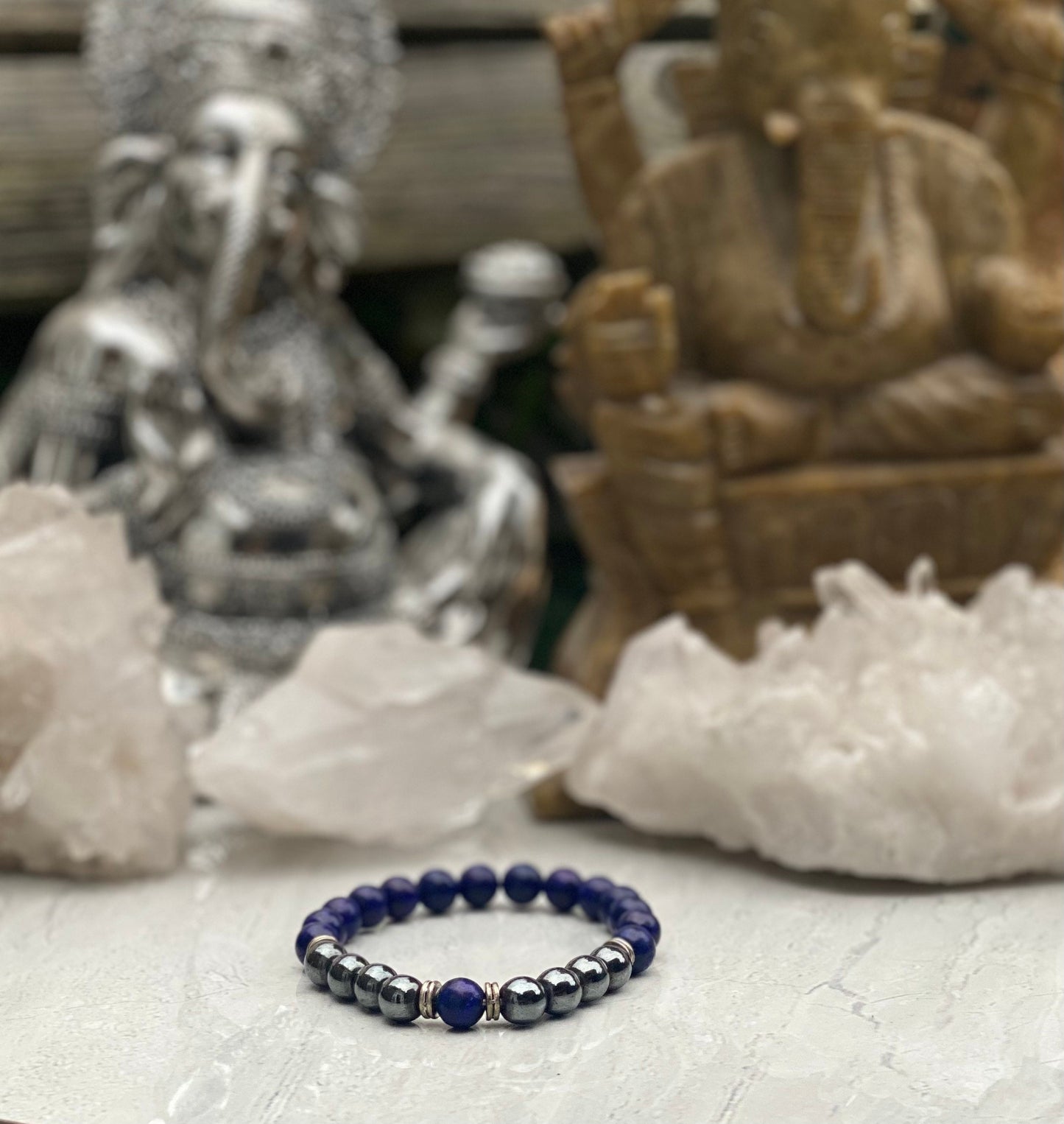 Lapis Lazuli and Hematite Beaded Bracelet