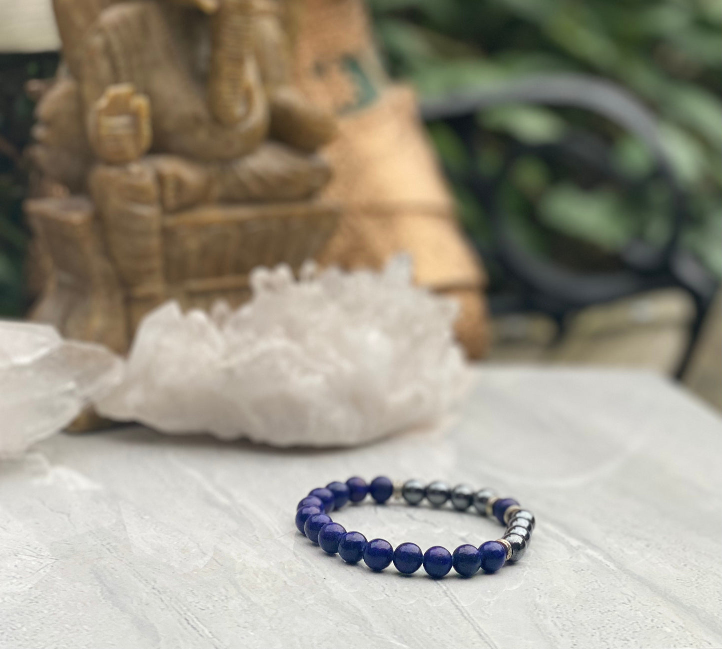 Lapis Lazuli and Hematite Beaded Bracelet