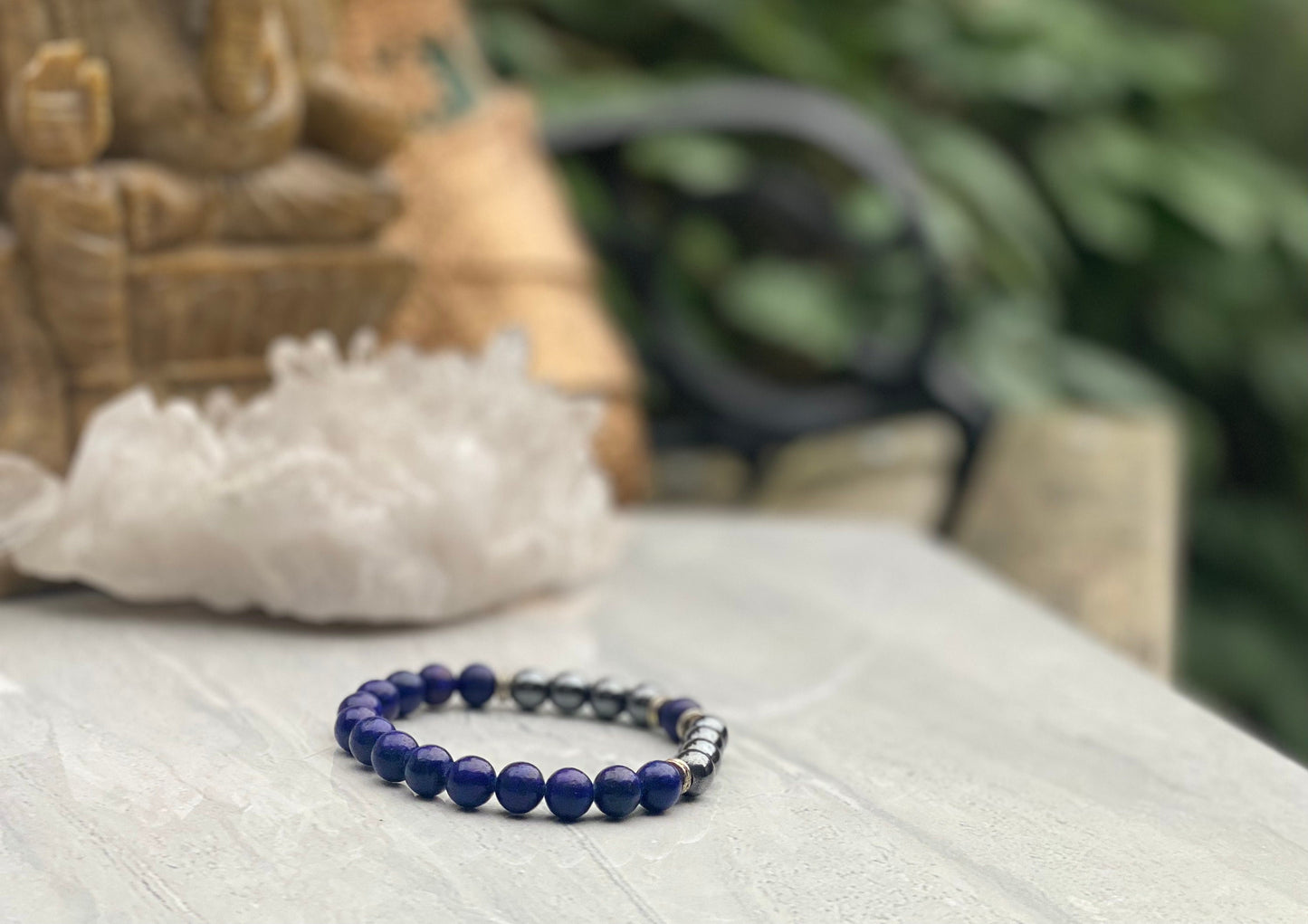 Lapis Lazuli and Hematite Beaded Bracelet