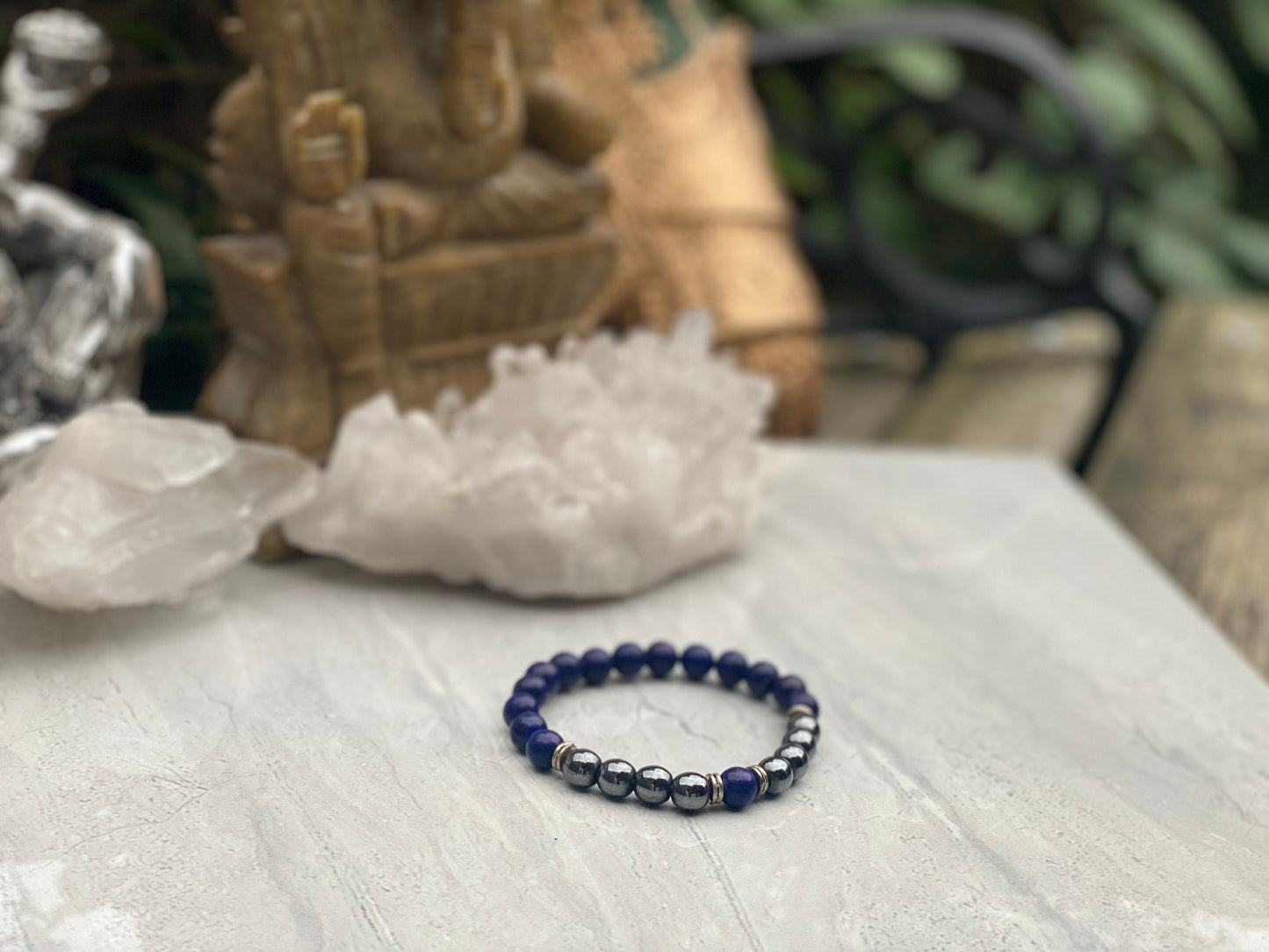 Lapis Lazuli and Hematite Beaded Bracelet