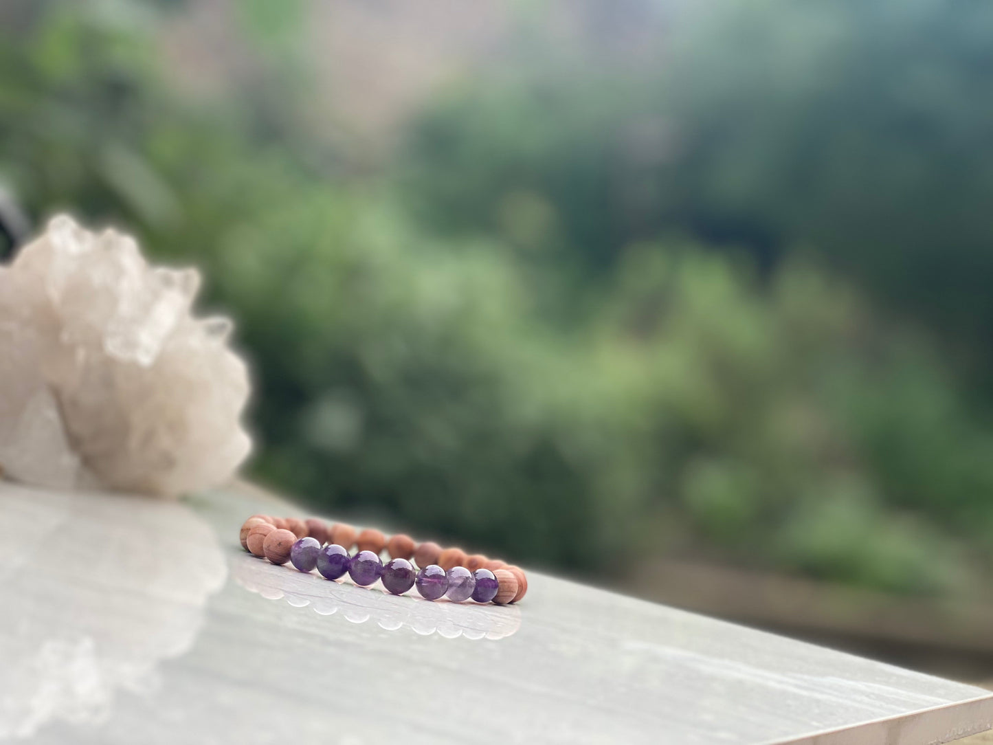 Sandalwood and Amethyst Mala Beaded Bracelet