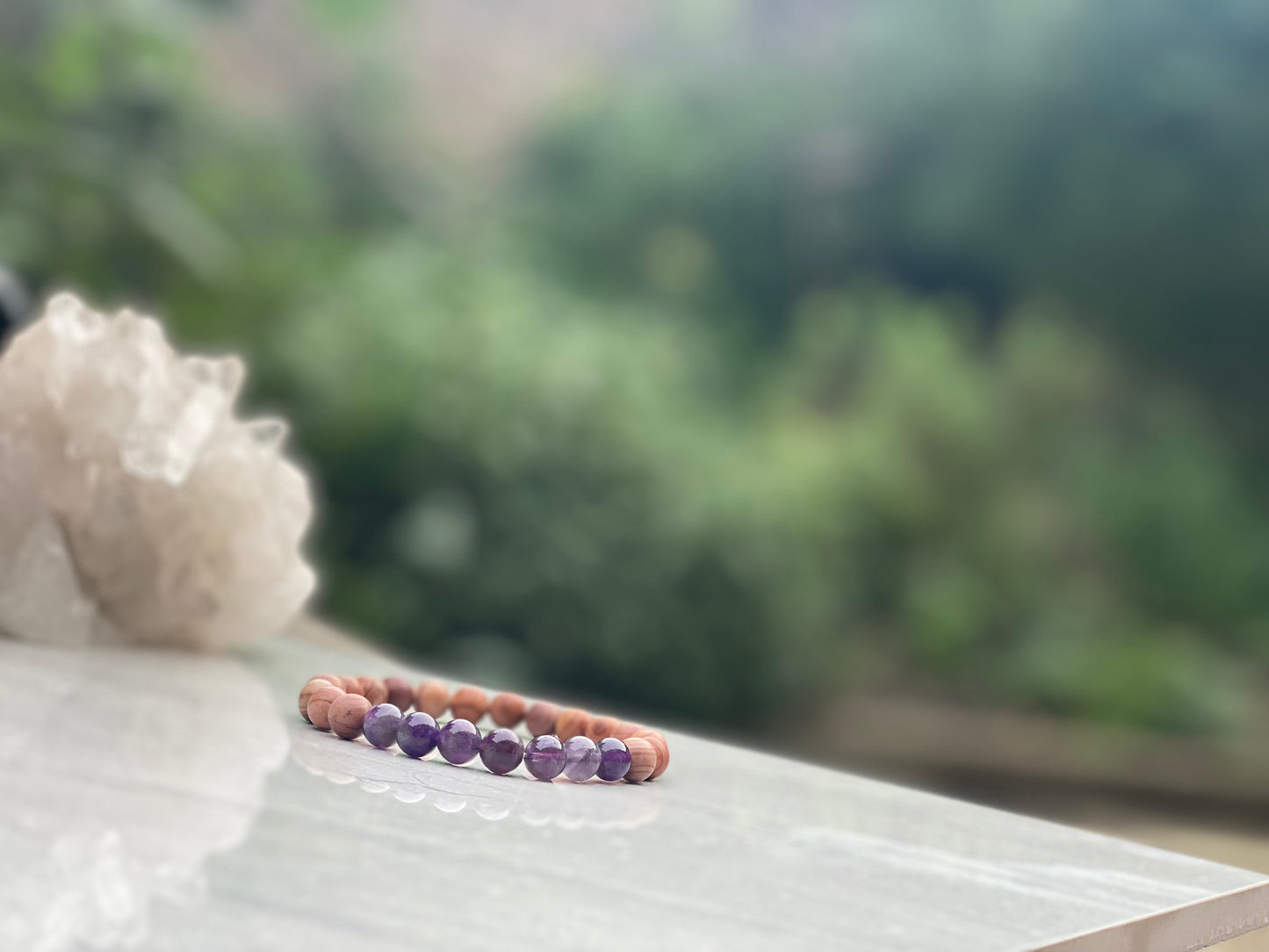 Sandalwood and Amethyst Mala Beaded Bracelet