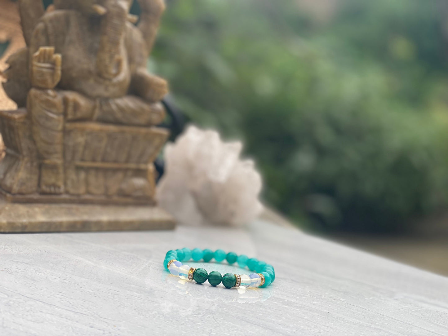 Malachite Moonstone And Green Peridot Beaded Bracelet