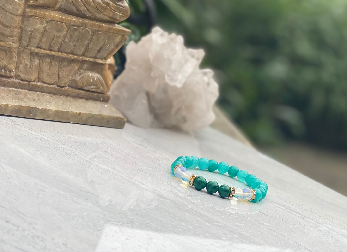 Malachite Moonstone And Green Peridot Beaded Bracelet