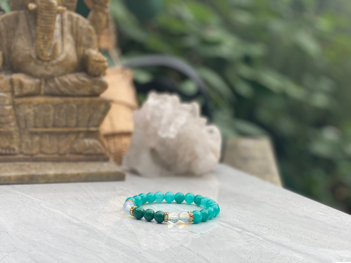 Malachite Moonstone And Green Peridot Beaded Bracelet