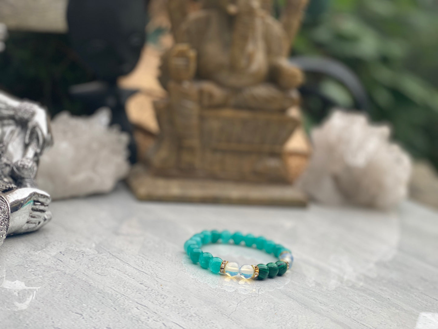 Malachite Moonstone And Green Peridot Beaded Bracelet