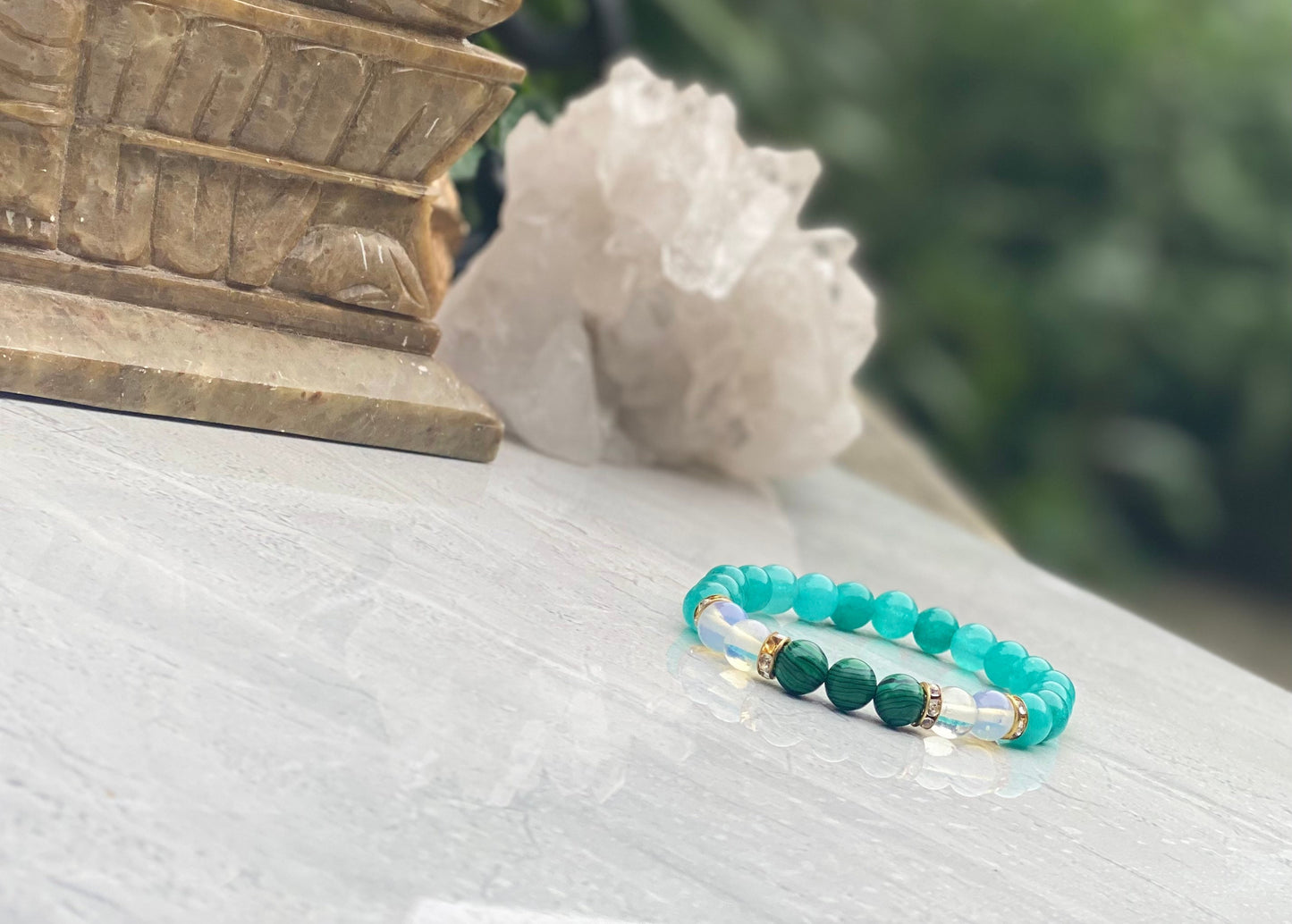 Malachite Moonstone And Green Peridot Beaded Bracelet