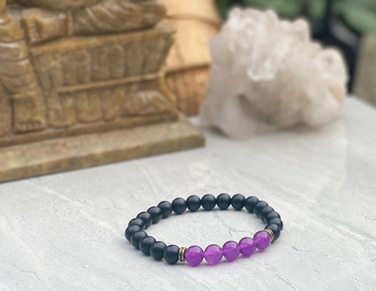 Shungite And Amethyst Beaded Bracelet