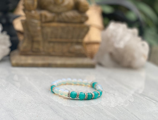 Amazonite And Moonstone Beaded Bracelet