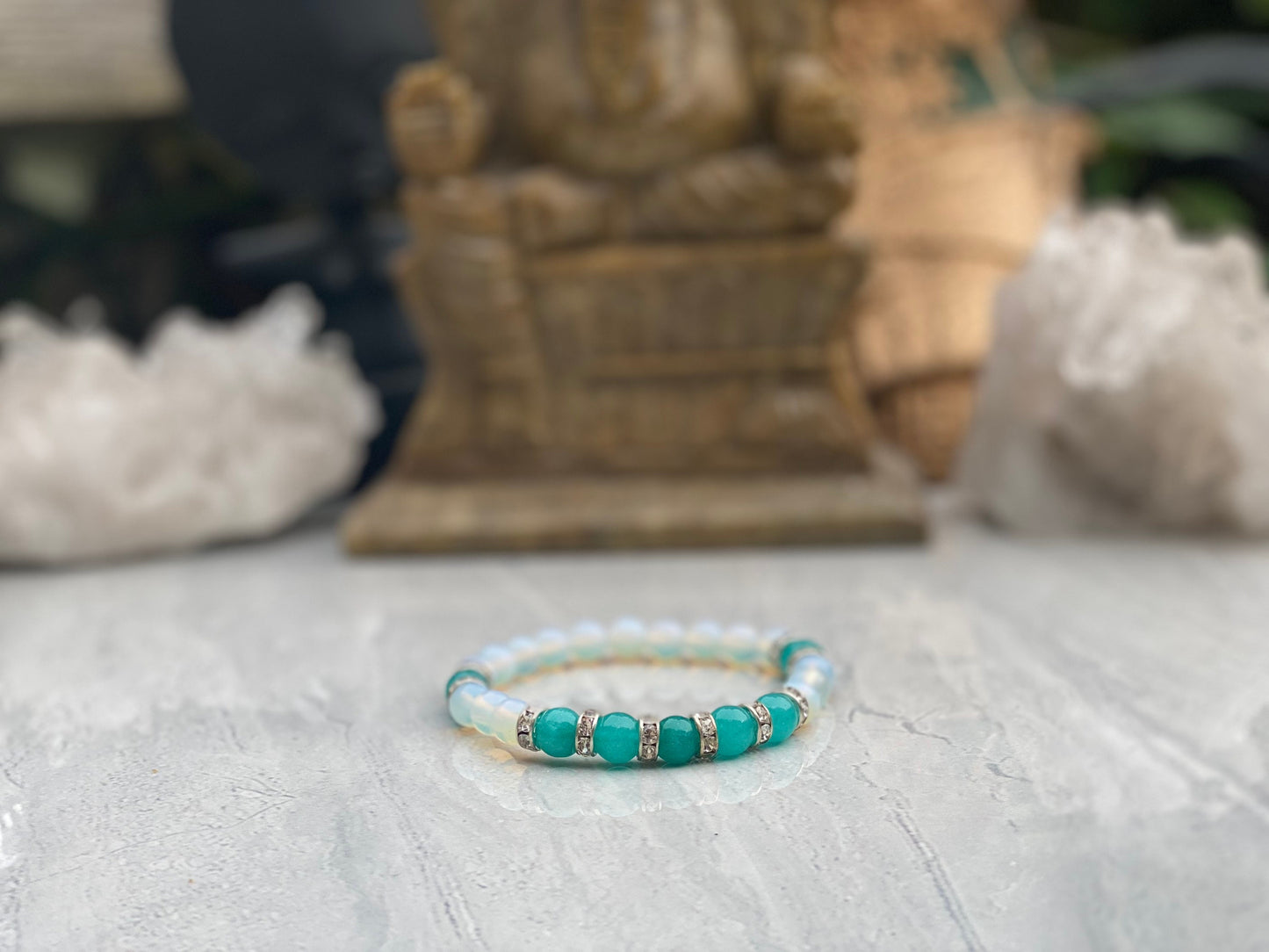 Amazonite And Moonstone Beaded Bracelet