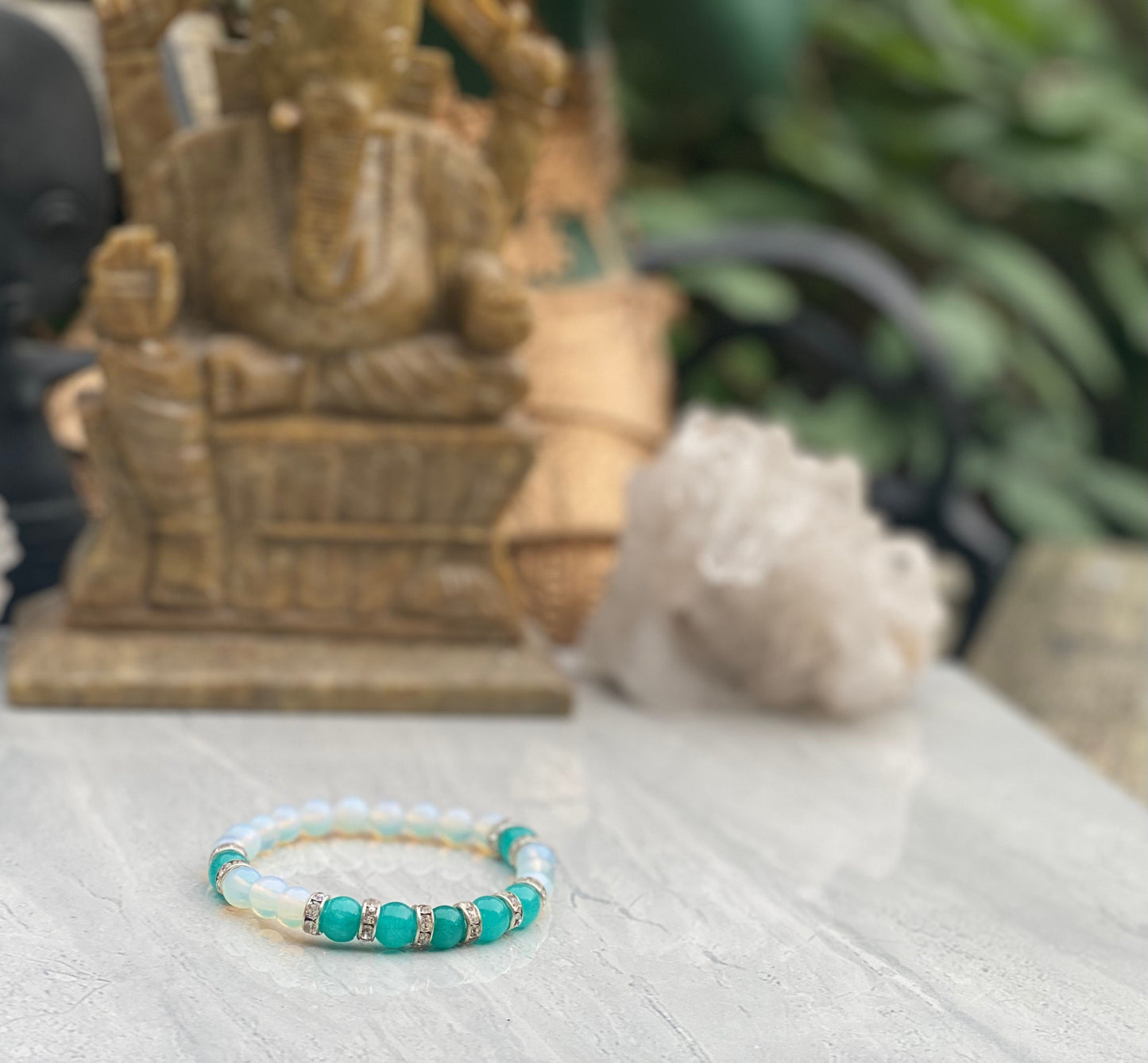 Amazonite And Moonstone Beaded Bracelet