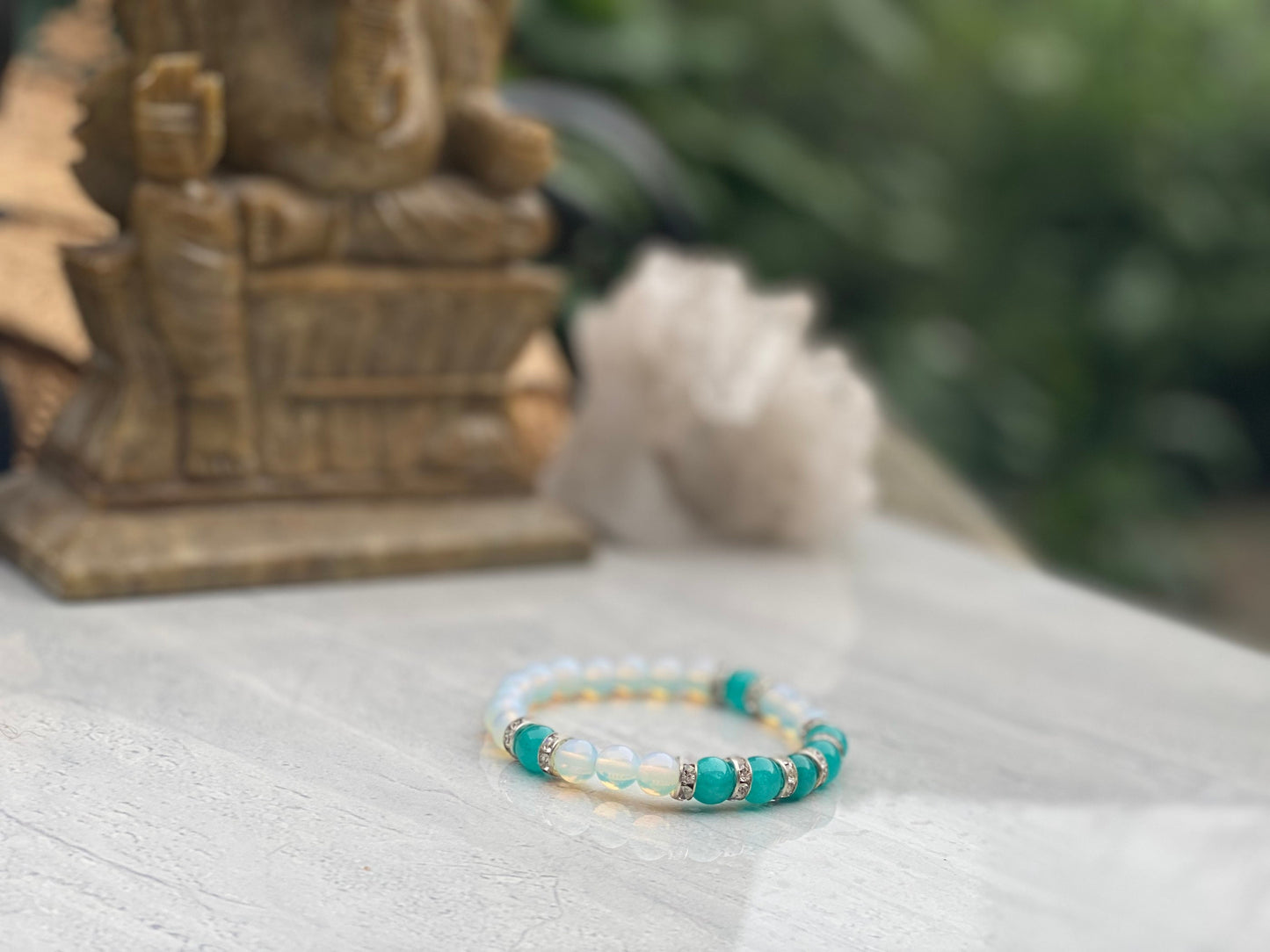 Amazonite And Moonstone Beaded Bracelet