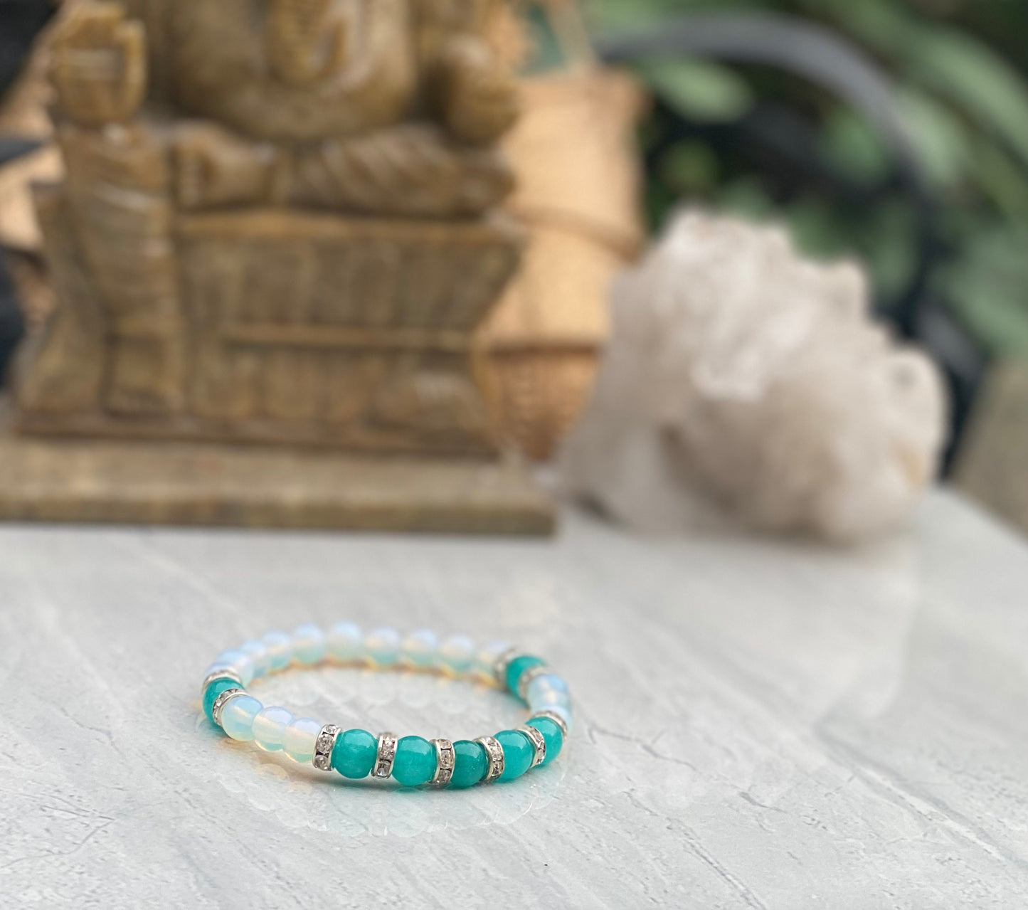 Amazonite And Moonstone Beaded Bracelet