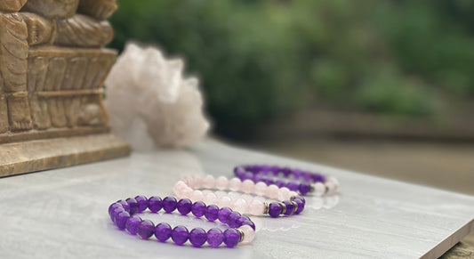 Rose Quartz And Amethyst Bracelet Set