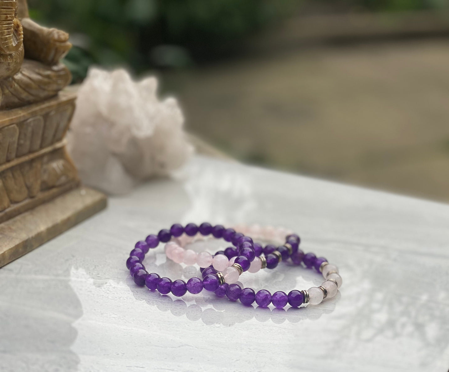 Rose Quartz And Amethyst Bracelet Set