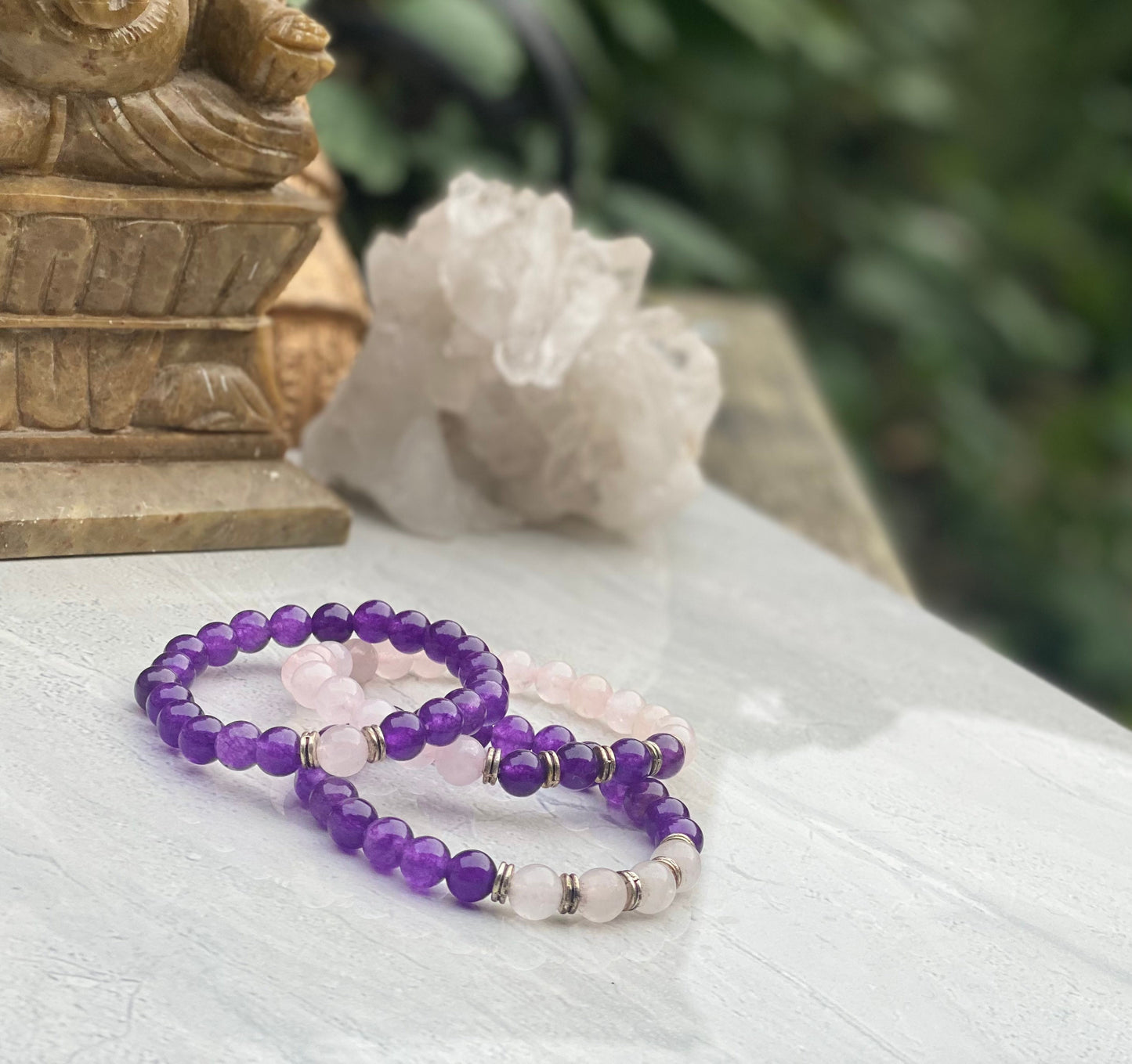 Rose Quartz And Amethyst Bracelet Set