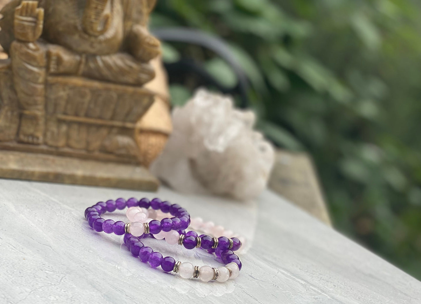 Rose Quartz And Amethyst Bracelet Set