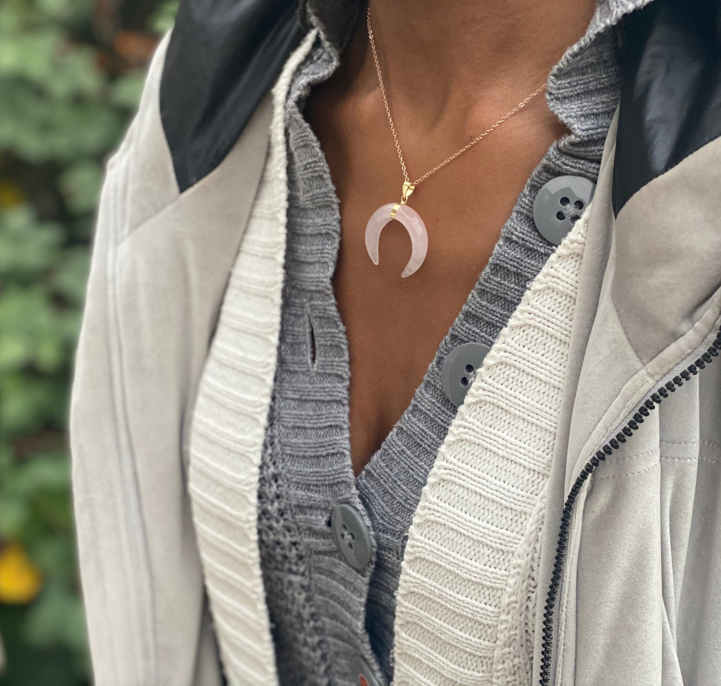 Gold Filled Rose Quartz Crescent Moon Necklace