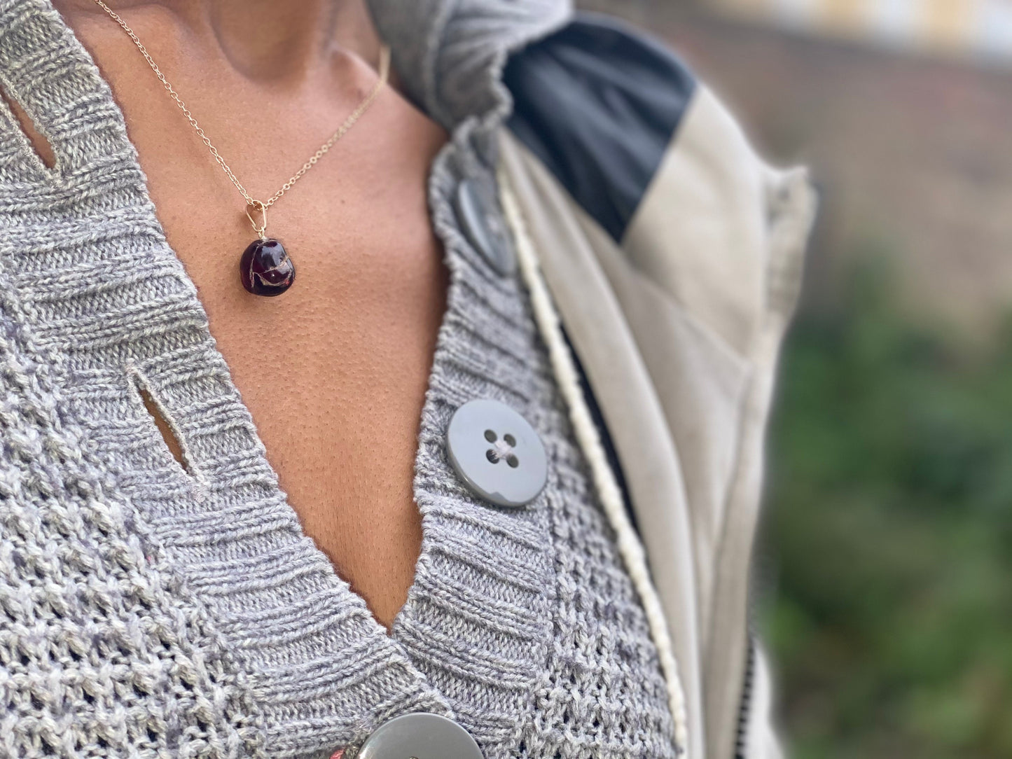 Gold Filled Tumbled Red Garnet Necklace