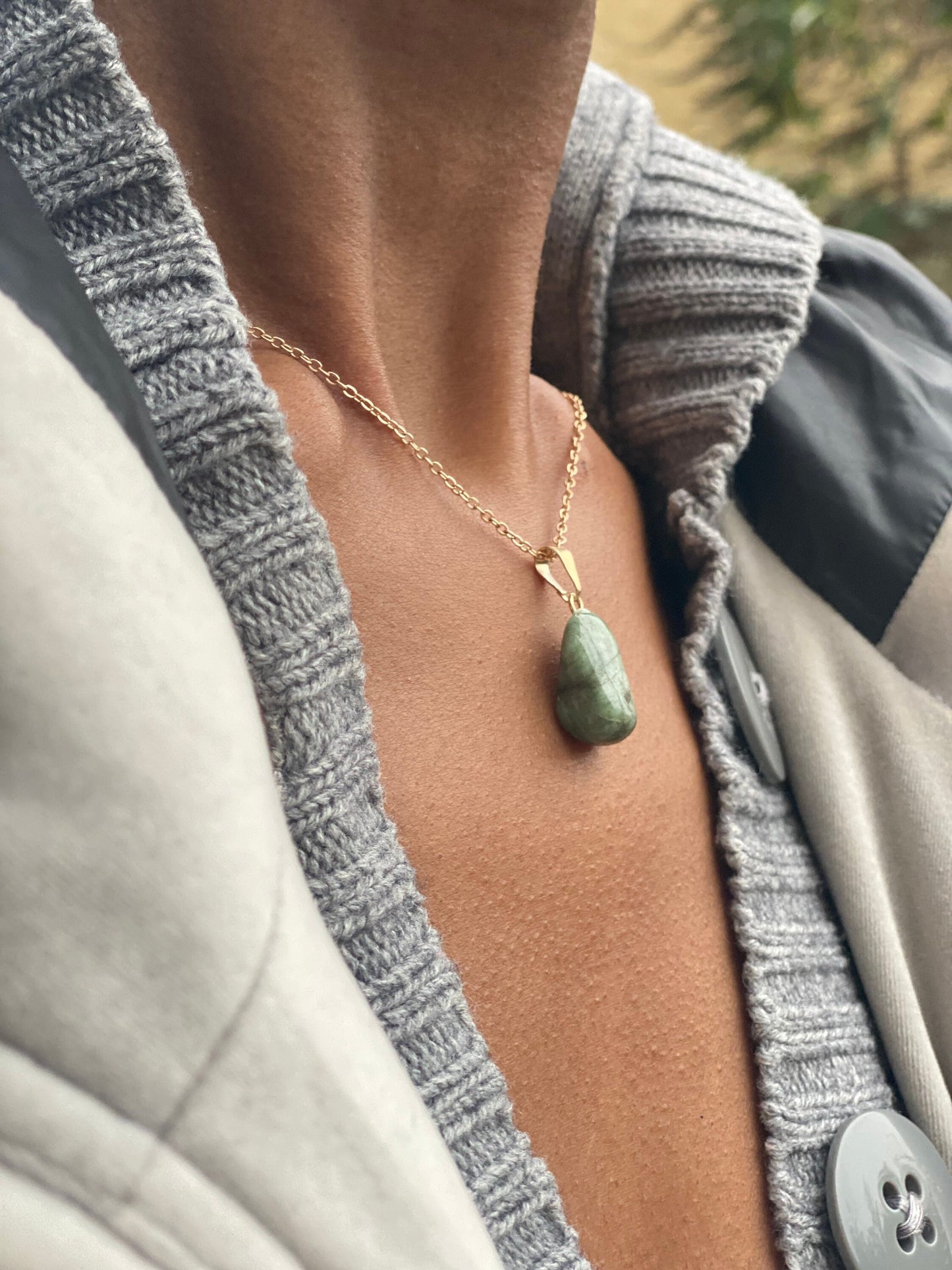 Gold Filled Tumbled Emerald Crystal Necklace