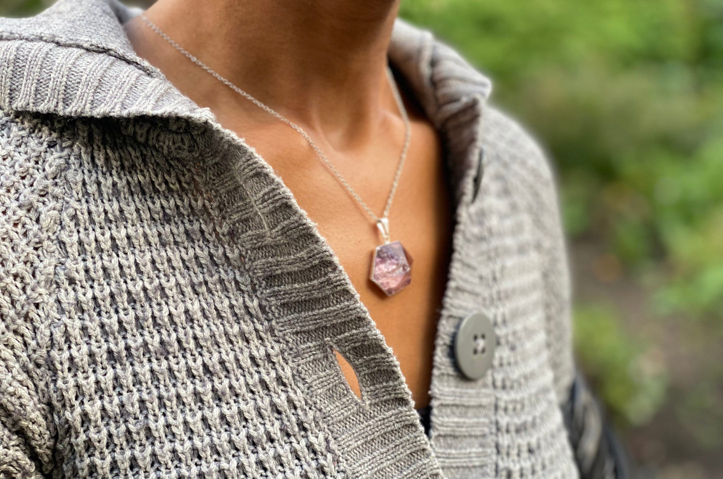 Silver Plated Amethyst Hexagon