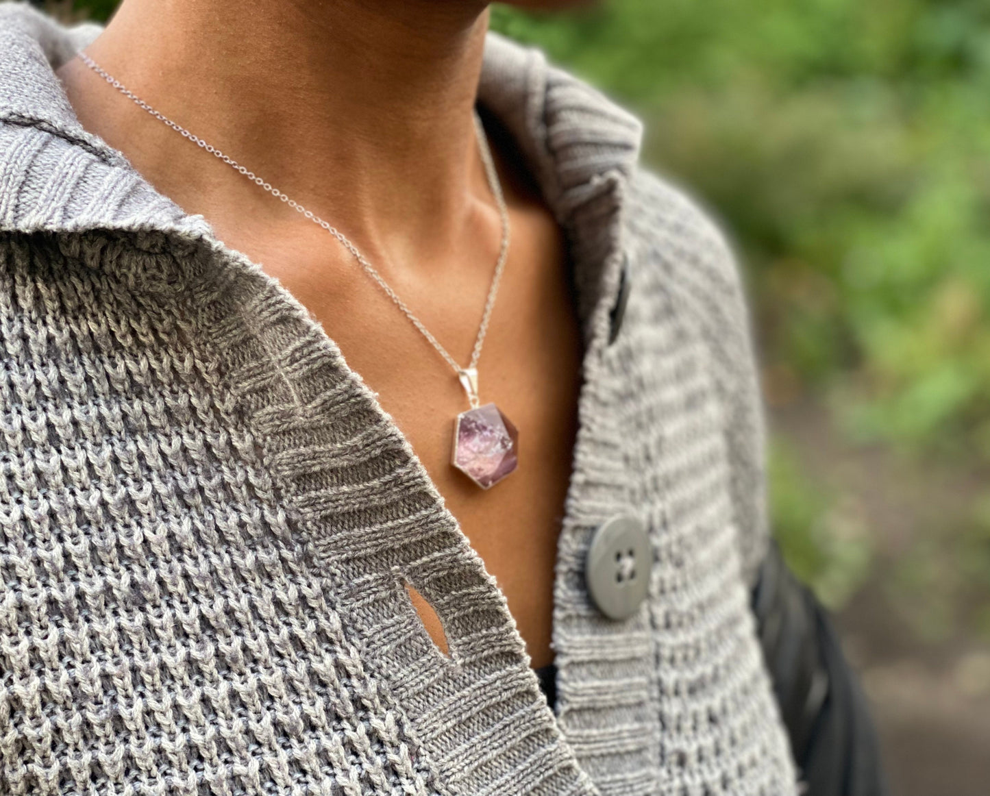 Silver Plated Amethyst Hexagon