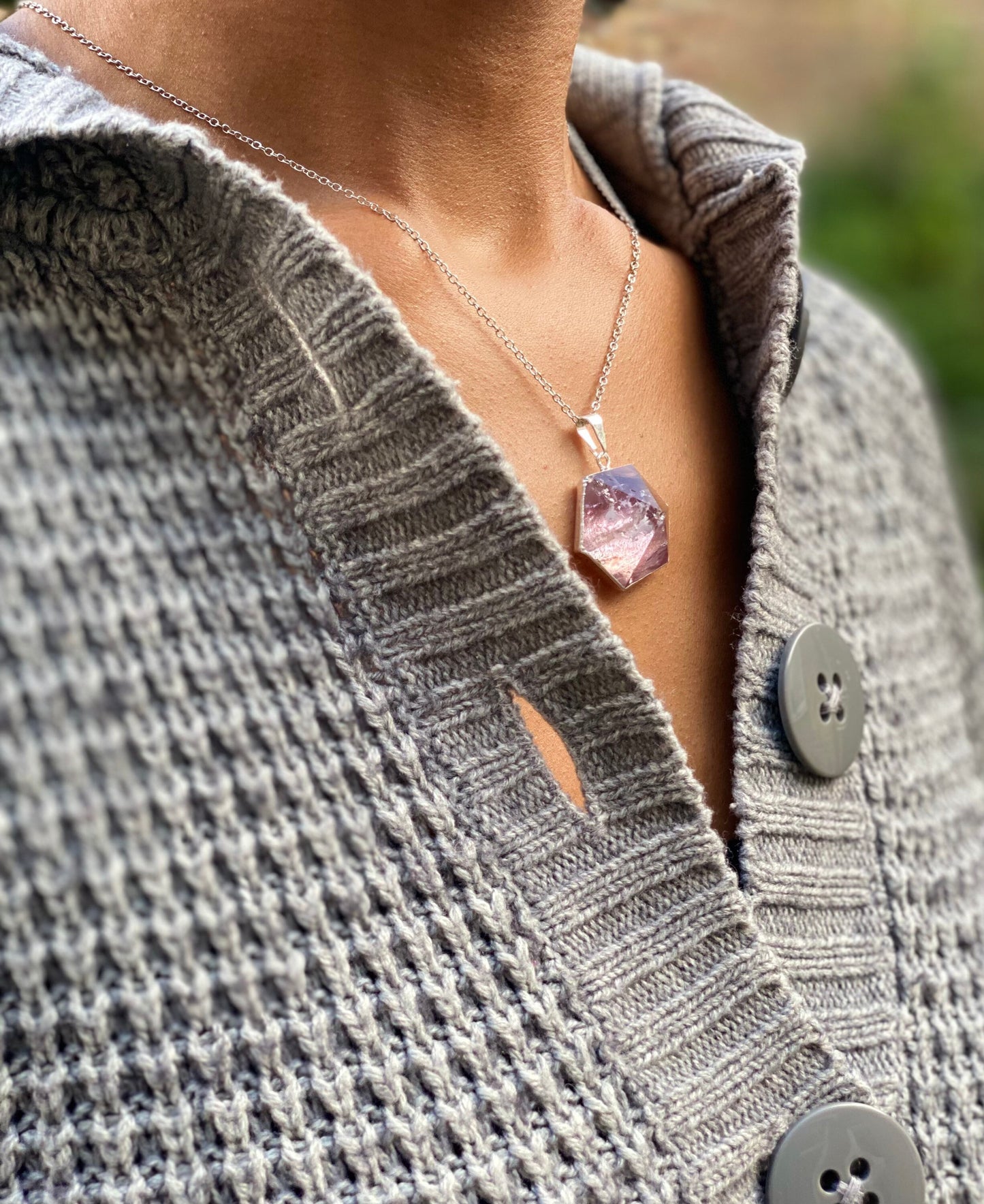 Silver Plated Amethyst Hexagon