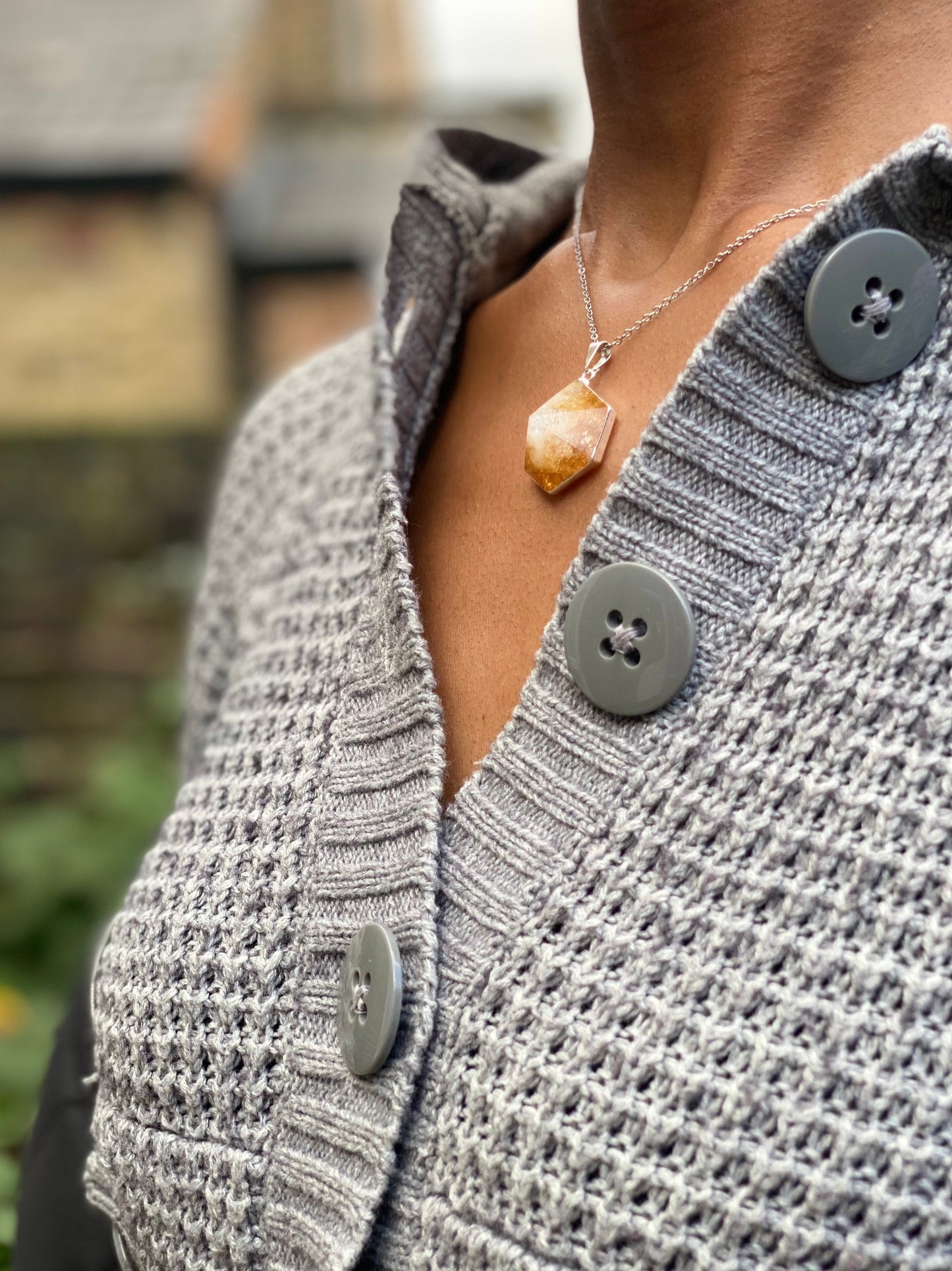 Gold Filled Citrine Hexagon Necklace