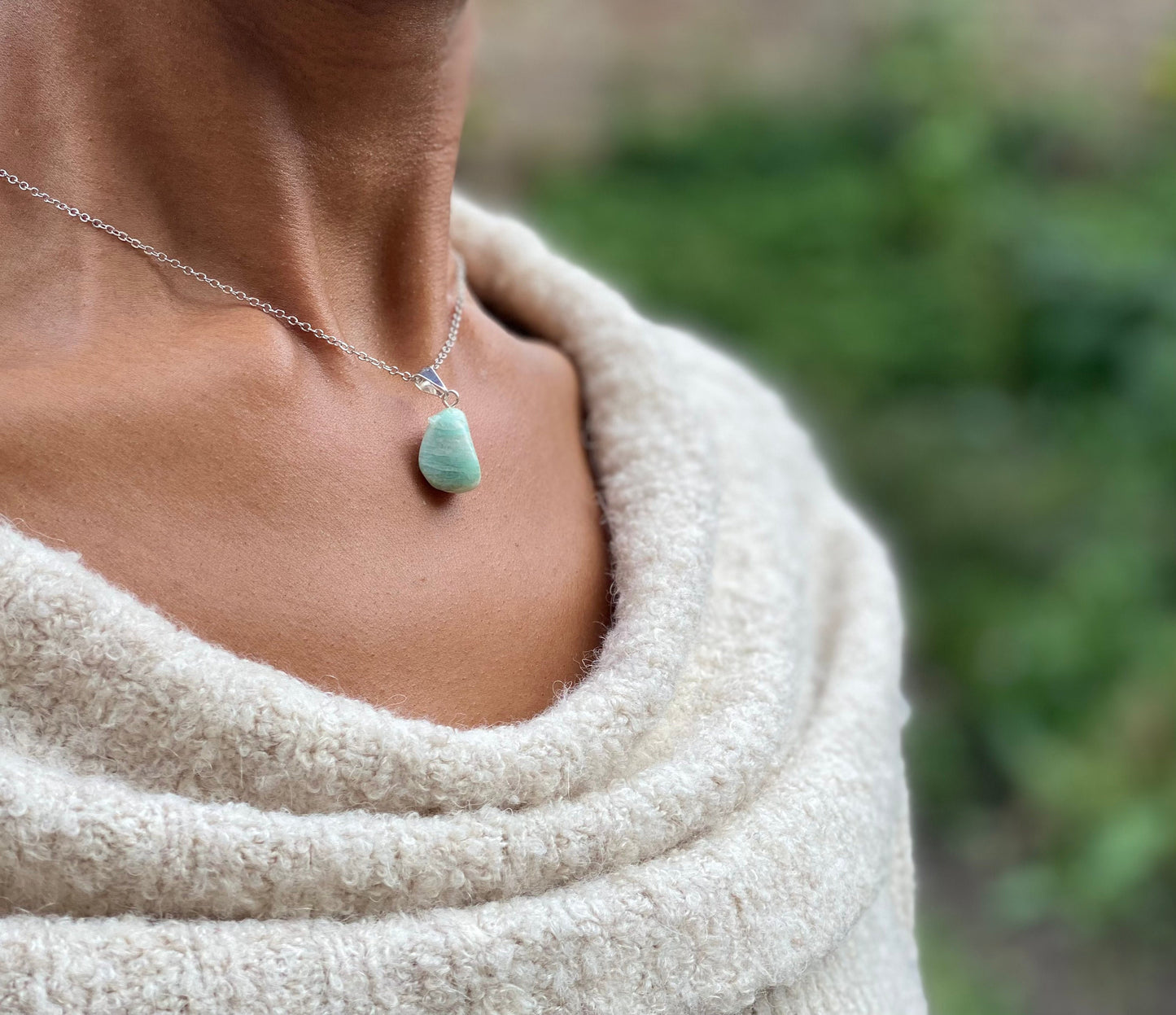 Silver Plated Tumbled Aqua Green Tourmaline Necklace