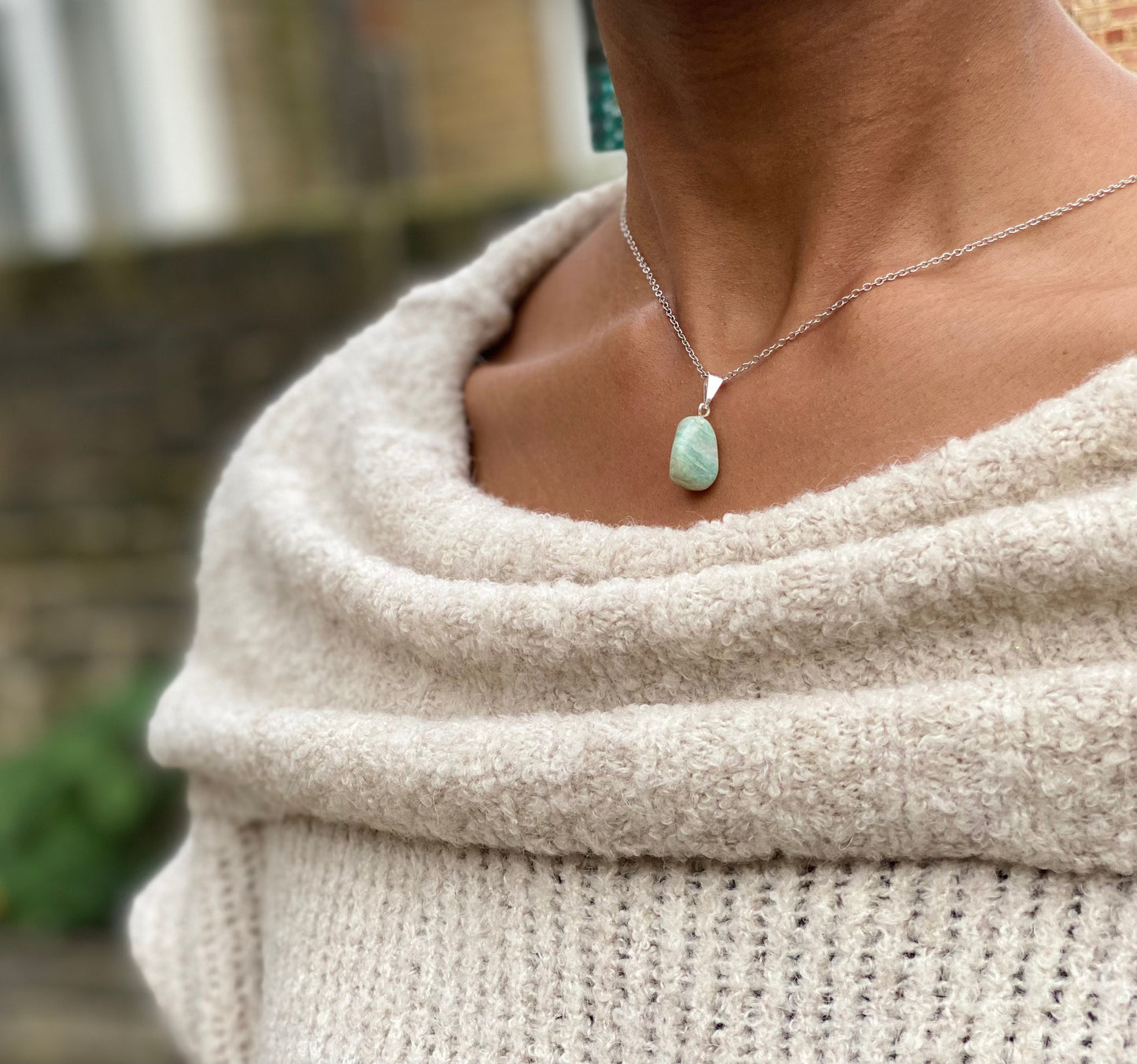 Silver Plated Tumbled Aqua Green Tourmaline Necklace