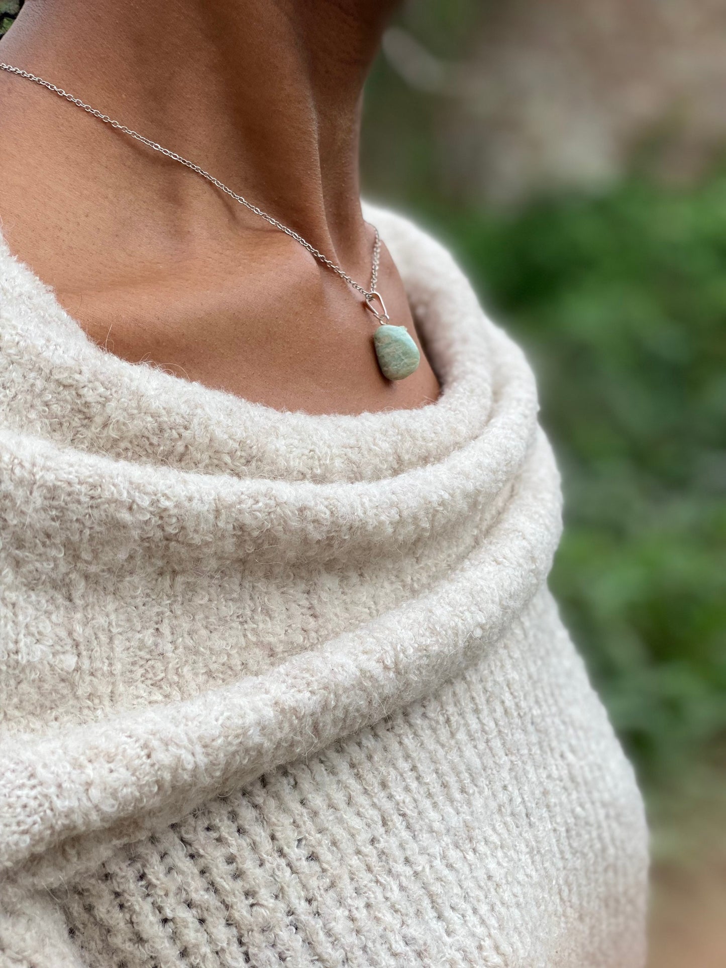 Silver Plated Tumbled Aqua Green Tourmaline Necklace