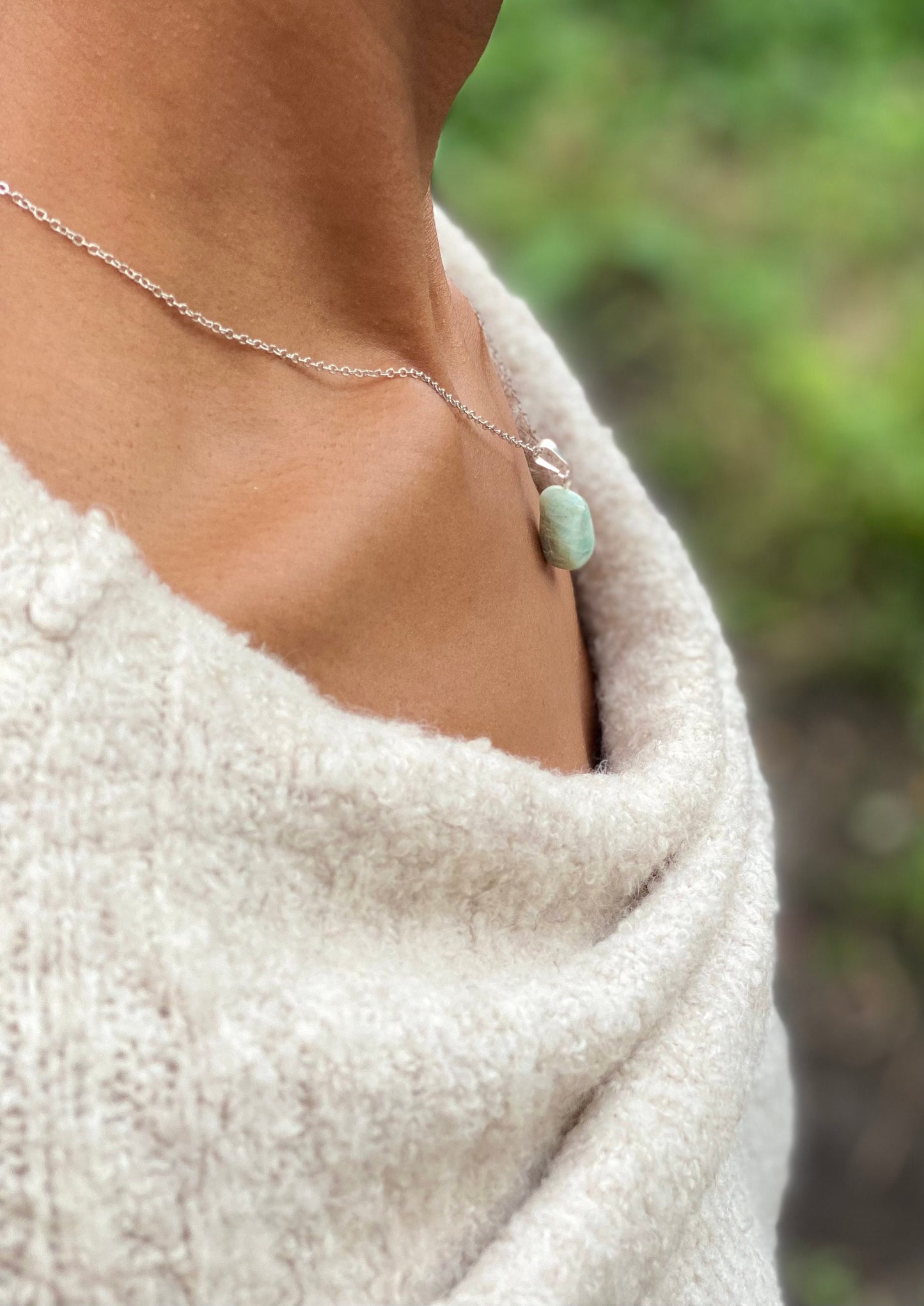 Silver Plated Tumbled Aqua Green Tourmaline Necklace