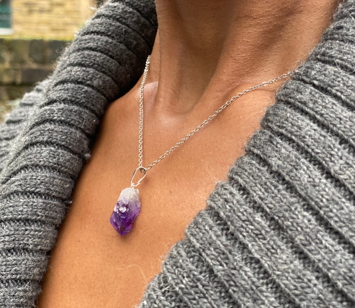 Raw Amethyst Silver Plated Necklace