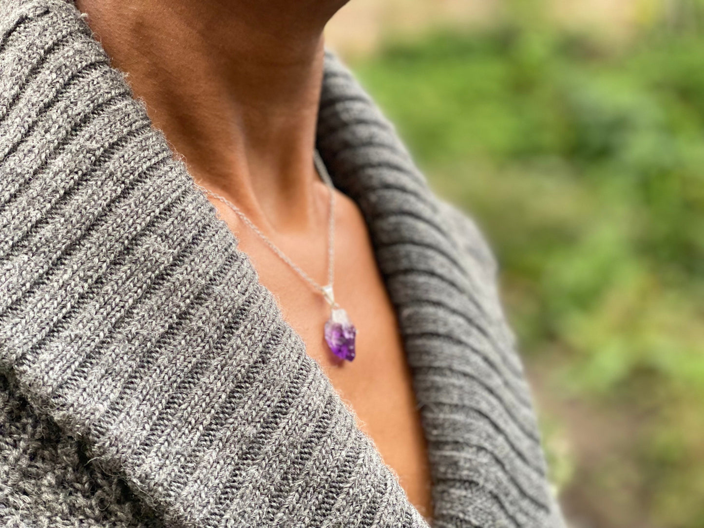 Raw Amethyst Silver Plated Necklace