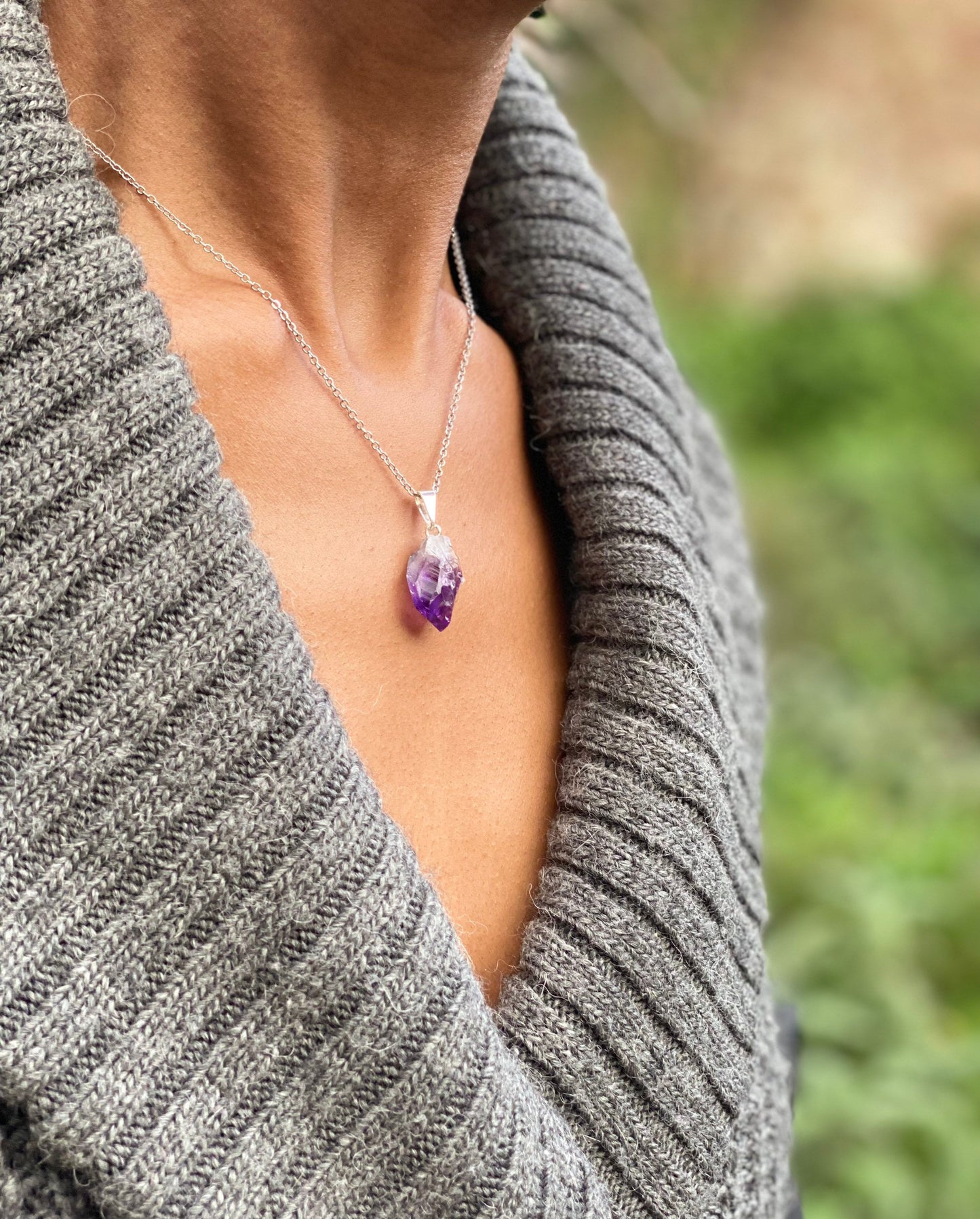 Raw Amethyst Silver Plated Necklace