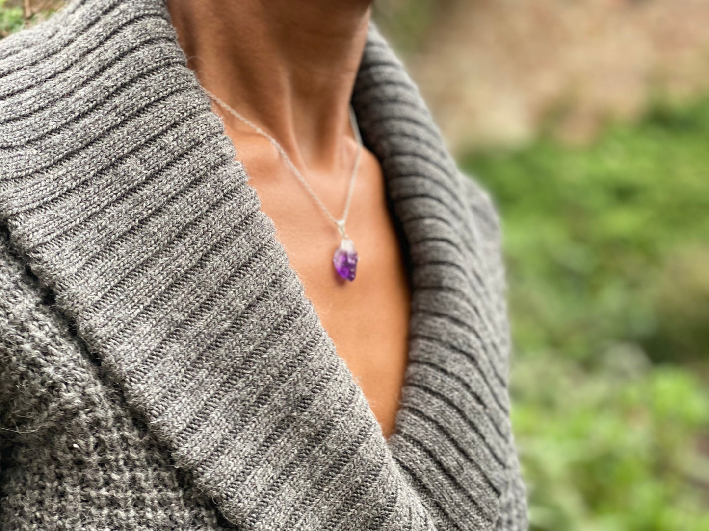 Raw Amethyst Silver Plated Necklace