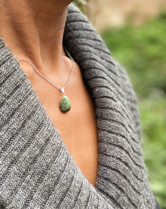 Sterling Silver Tumbled Emerald Necklace