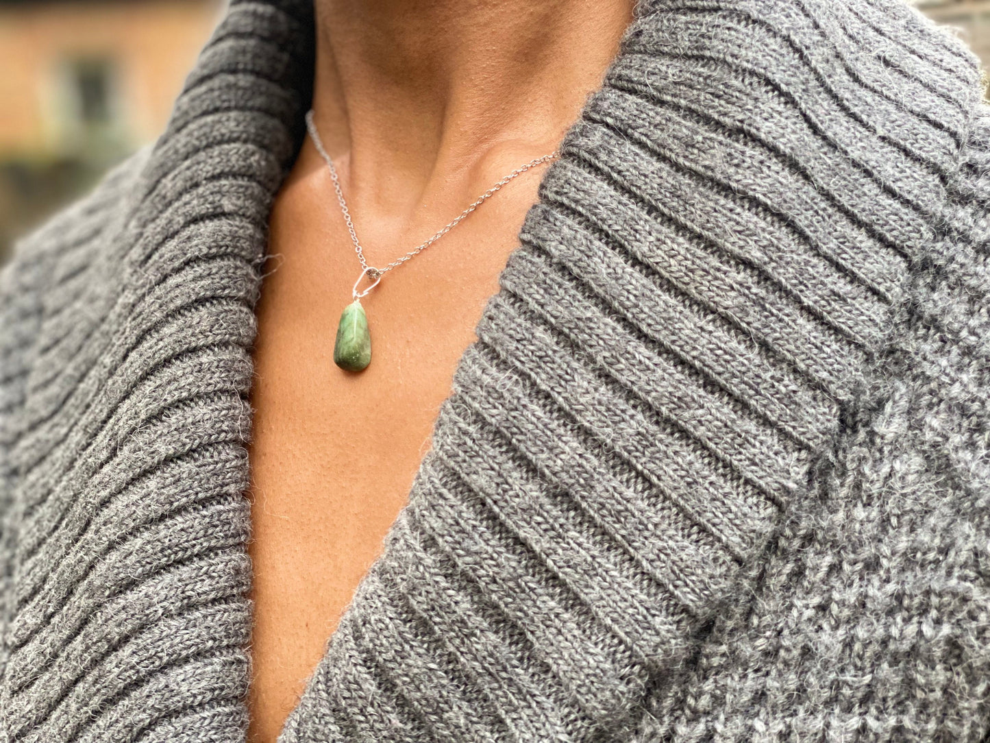 Sterling Silver Tumbled Emerald Necklace