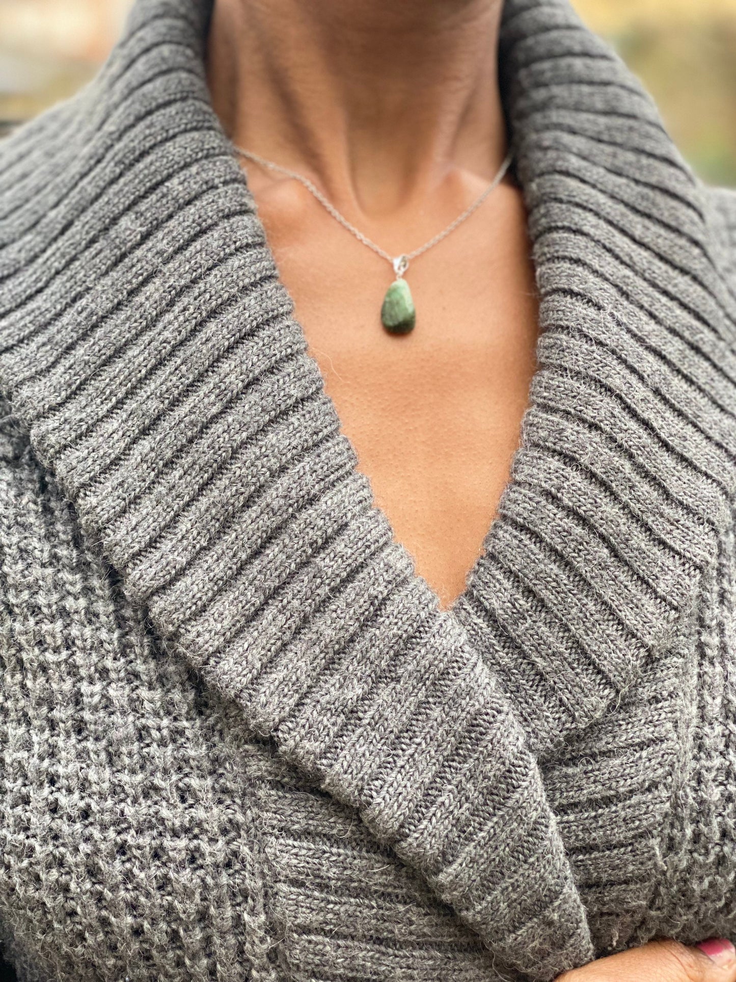 Sterling Silver Tumbled Emerald Necklace