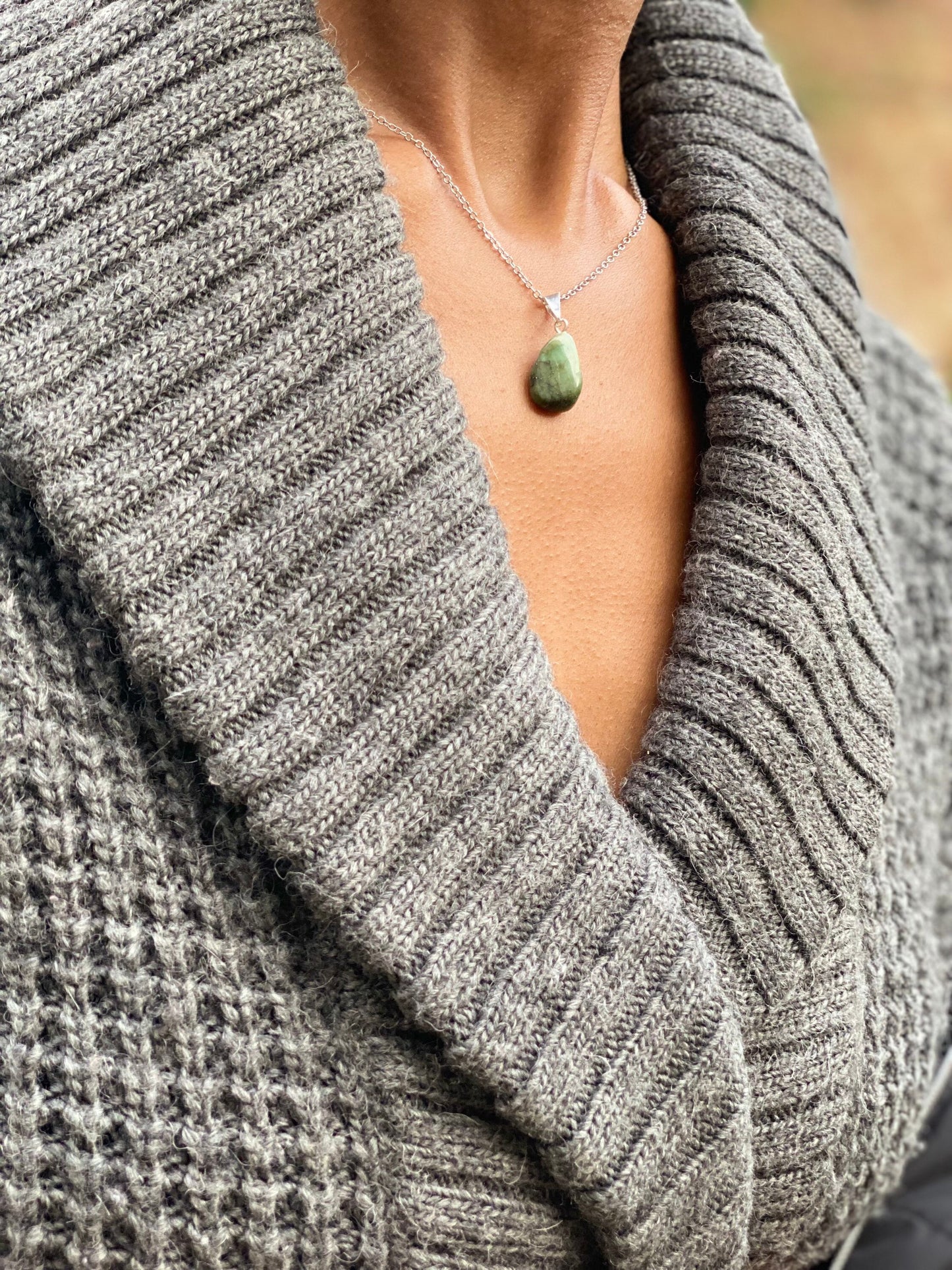 Sterling Silver Tumbled Emerald Necklace