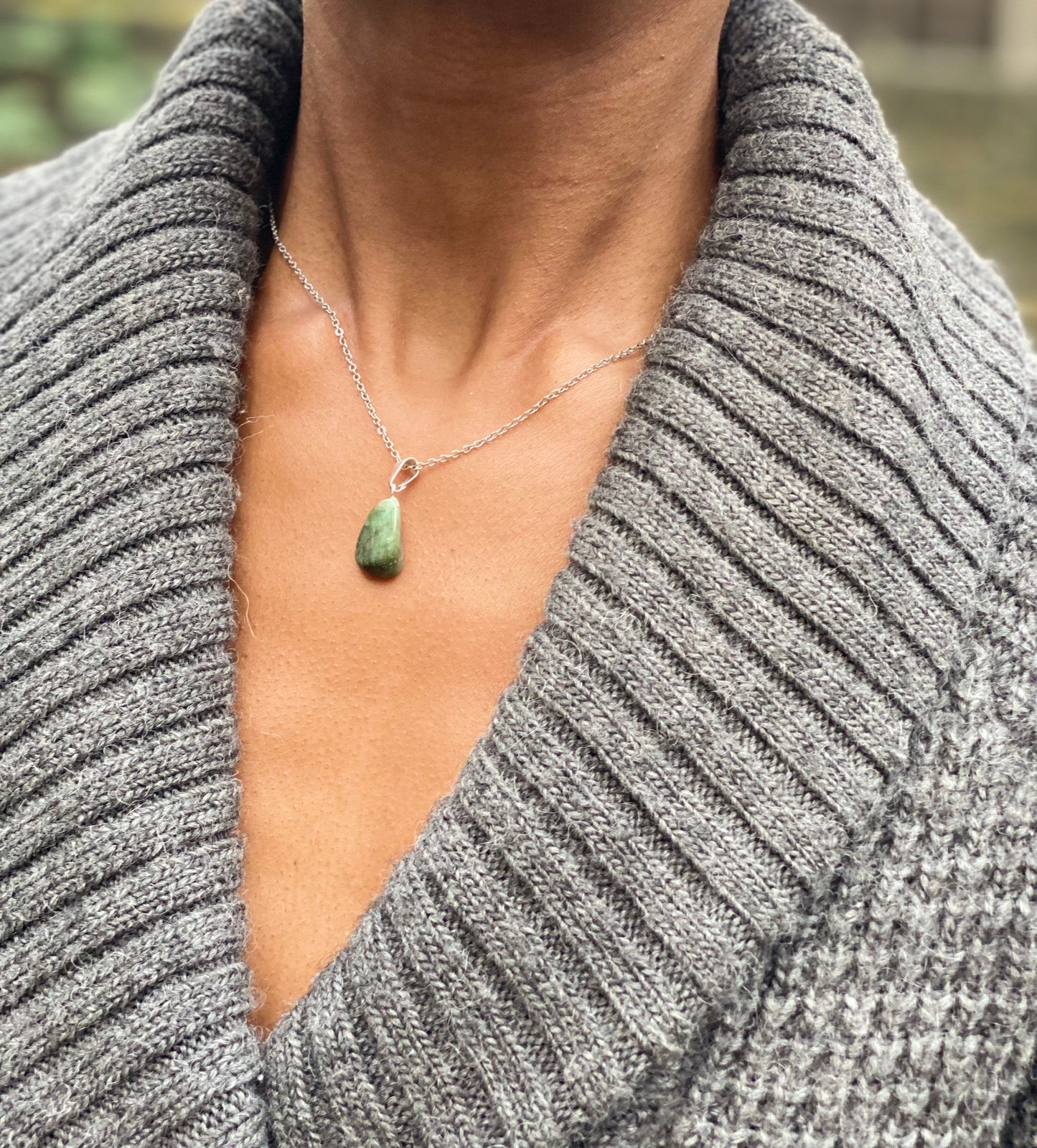 Sterling Silver Tumbled Emerald Necklace