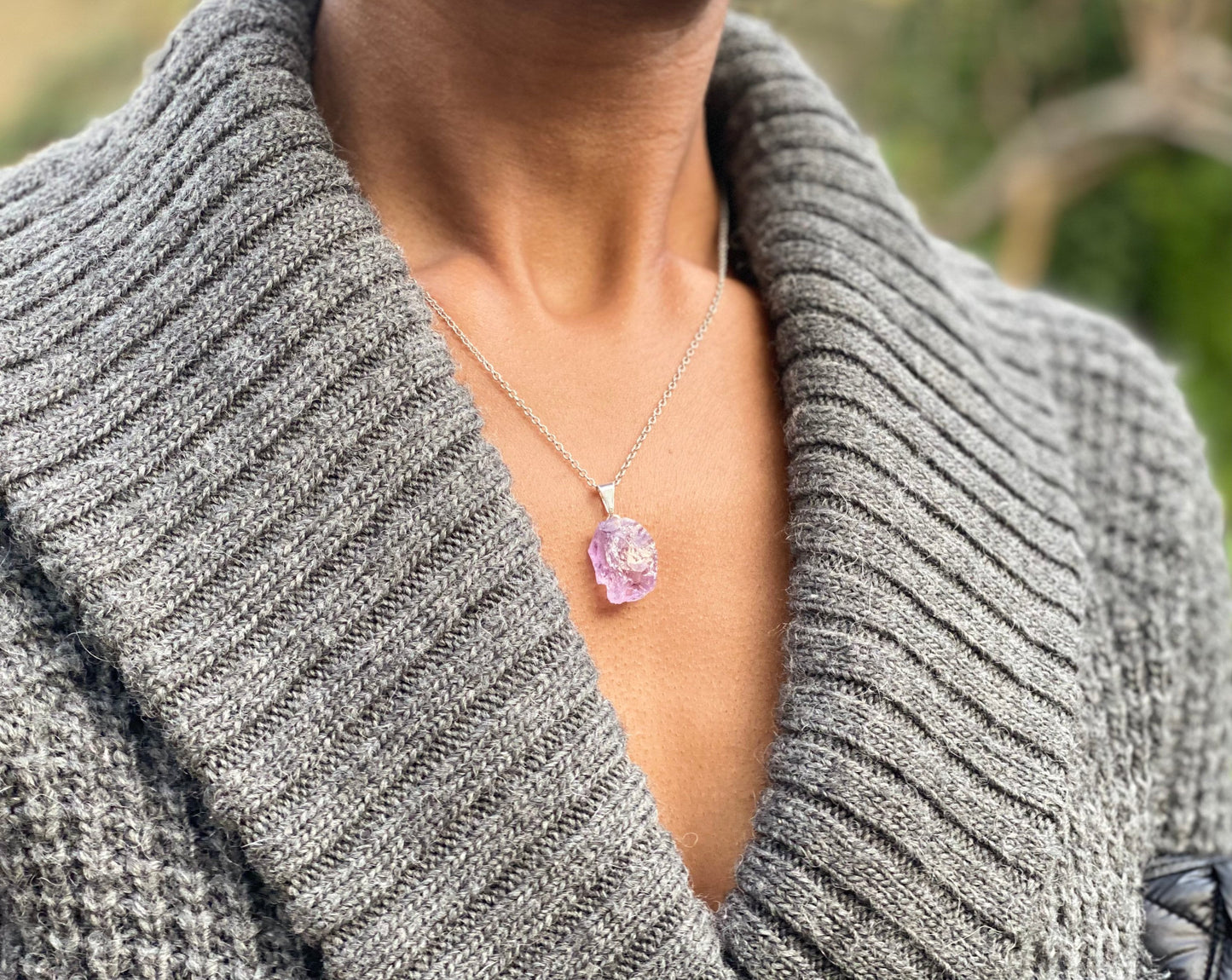 Silver Plated Light Amethyst Necklace