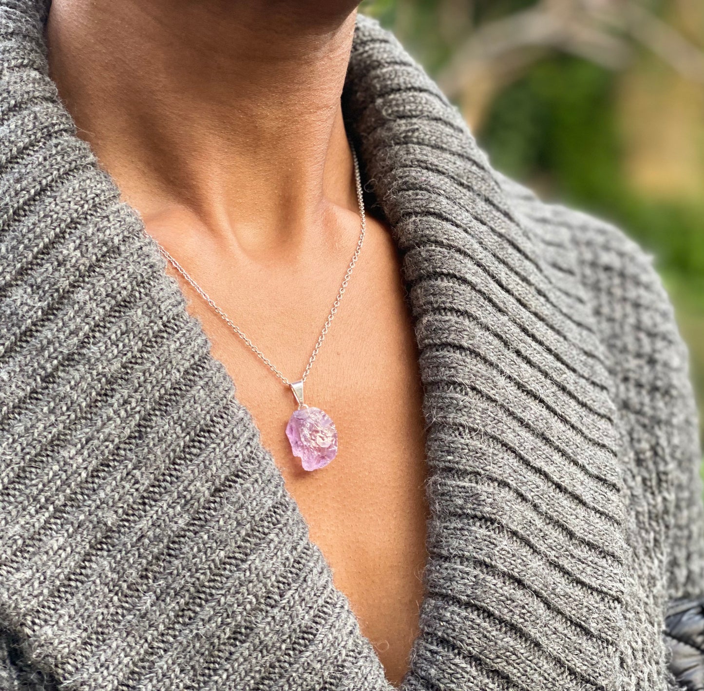 Silver Plated Light Amethyst Necklace