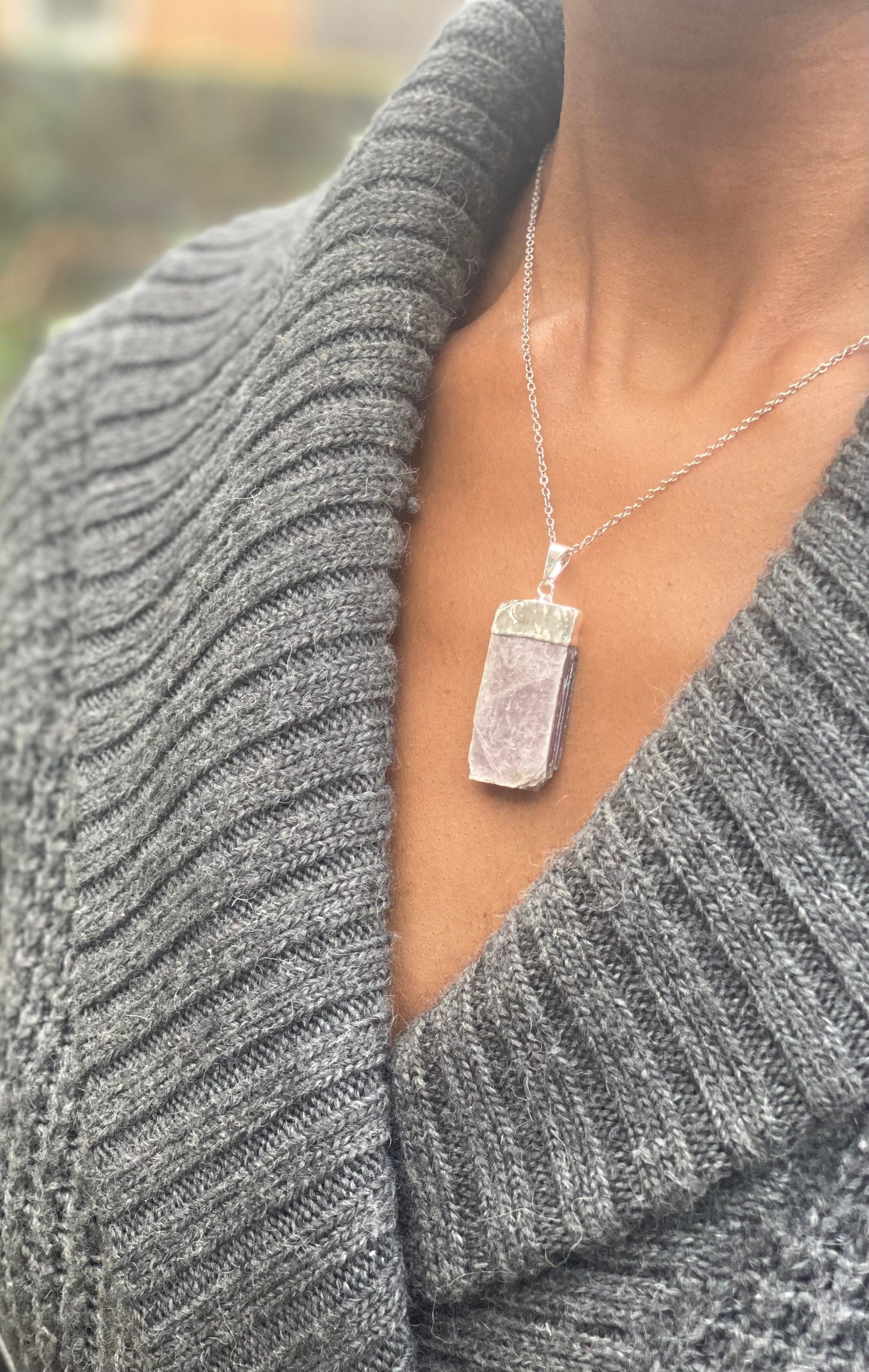 Silver Plated Purple Lepidolite Necklace