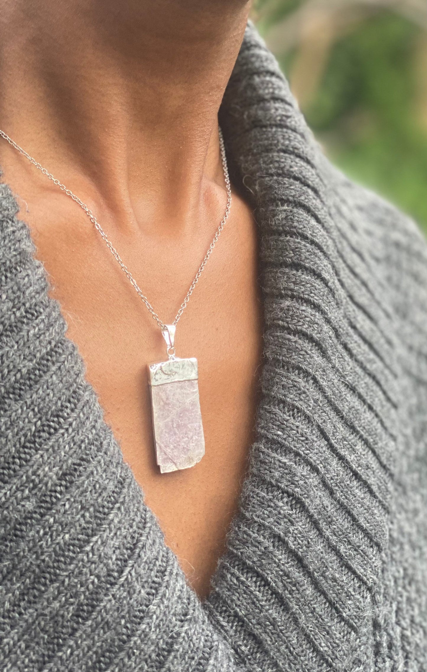 Silver Plated Purple Lepidolite Necklace