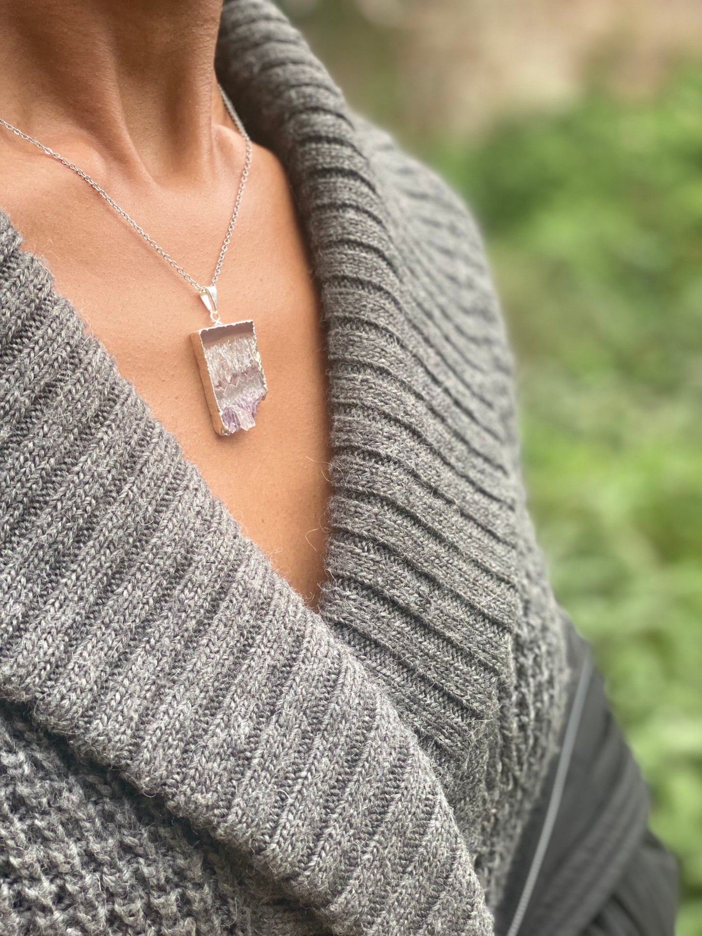 Silver Plated Purple Agate Necklace