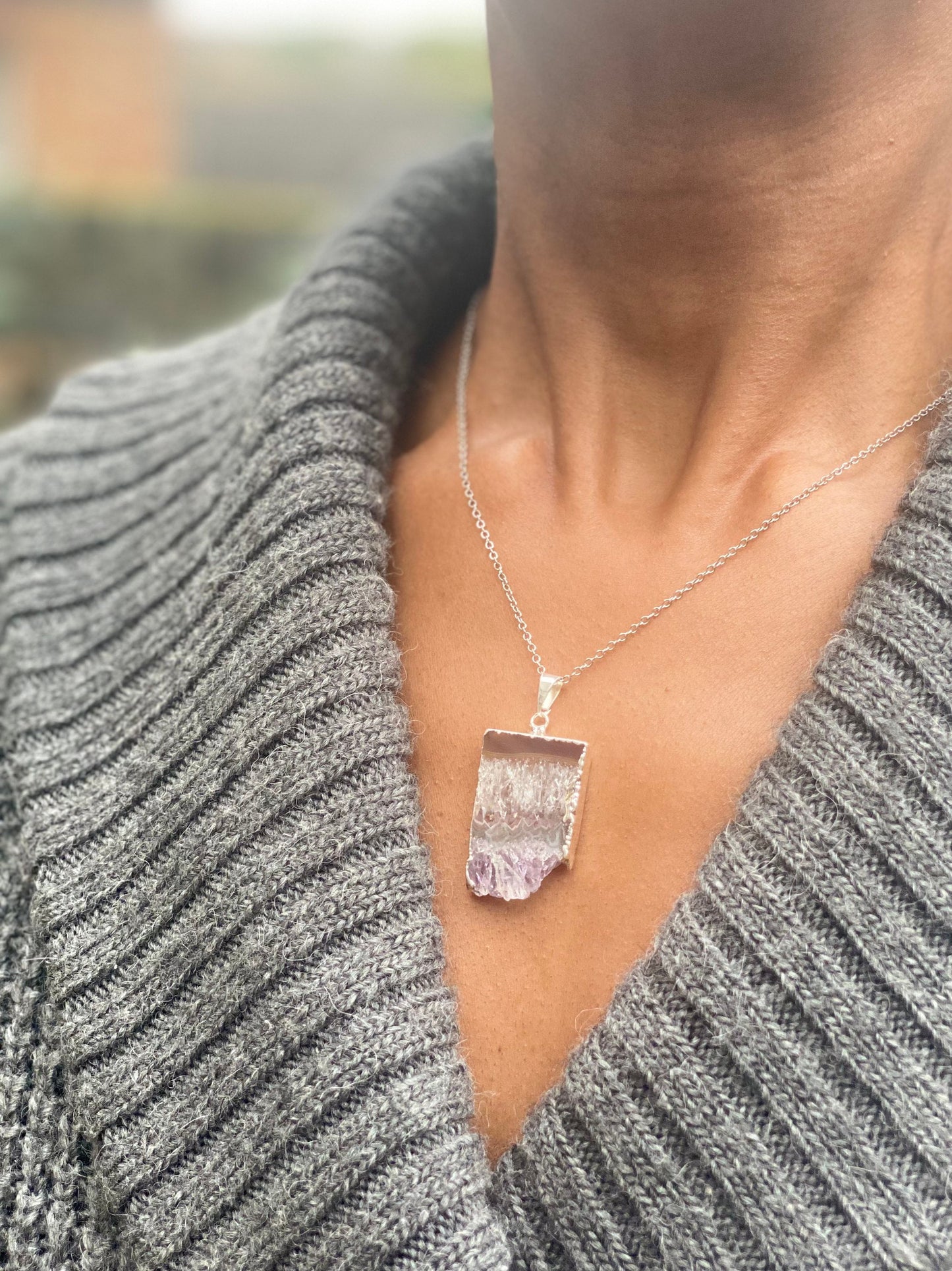 Silver Plated Purple Agate Necklace