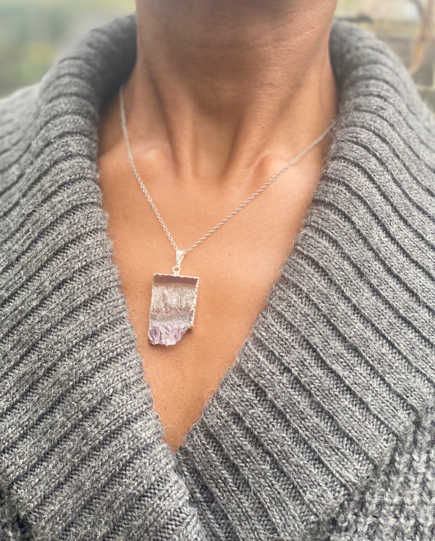 Silver Plated Purple Agate Necklace