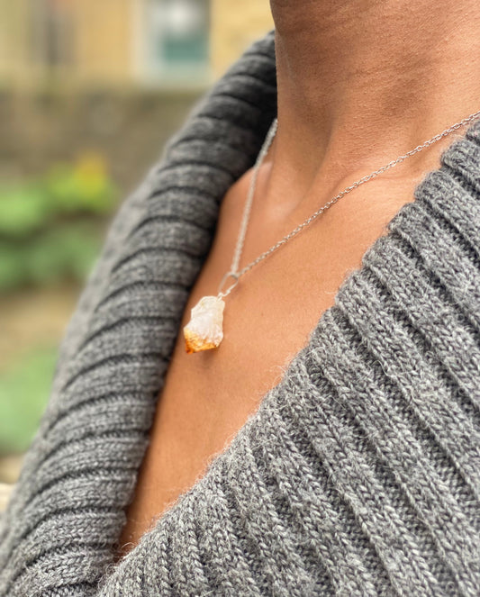 Silver Plated Raw Citrine Necklace