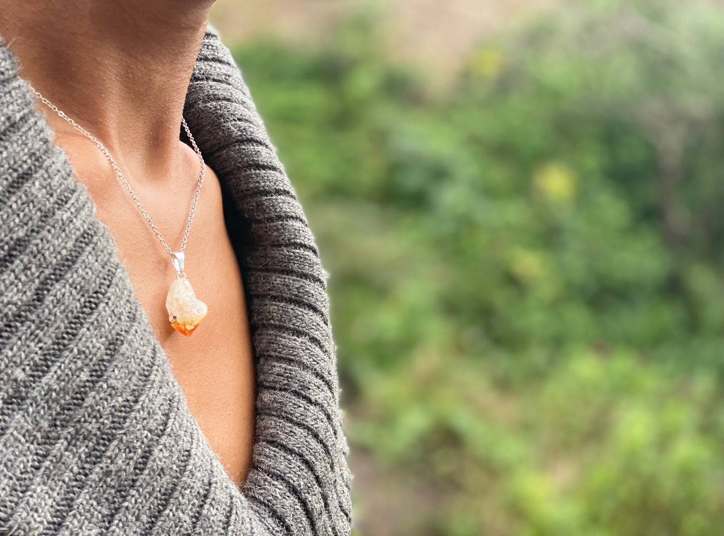 Silver Plated Raw Citrine Necklace